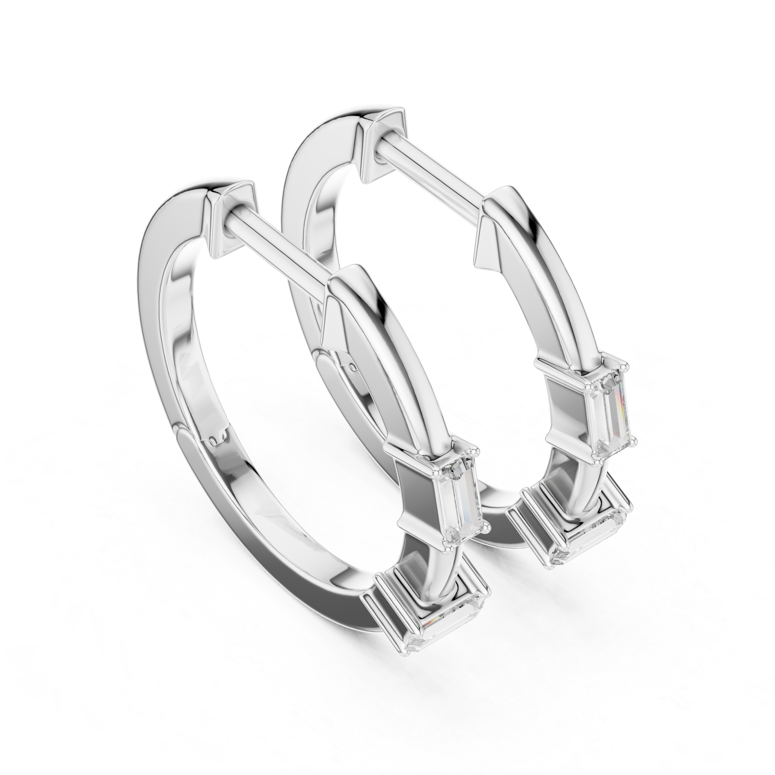 Minimalist Baguette Diamond Huggie Hoop Earrings