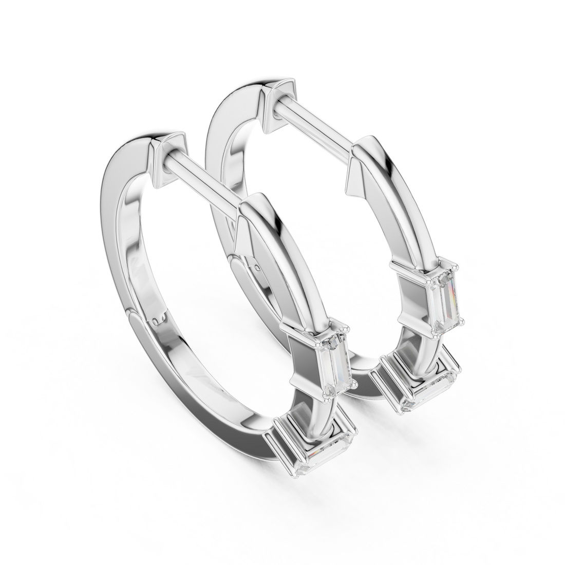 Minimalist Baguette Diamond Huggie Hoop Earrings