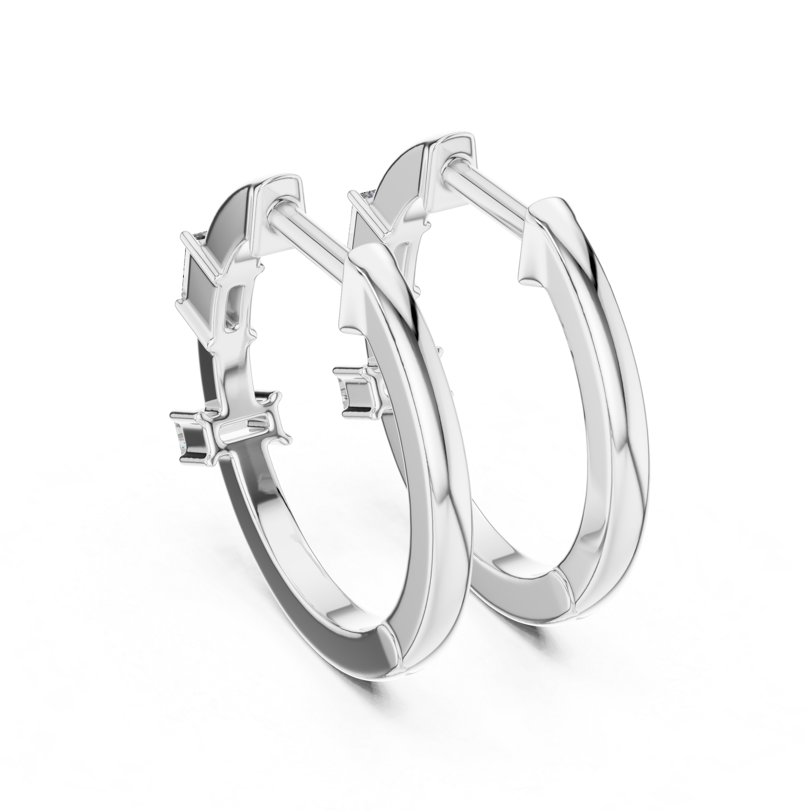 Minimalist Baguette Diamond Huggie Hoop Earrings