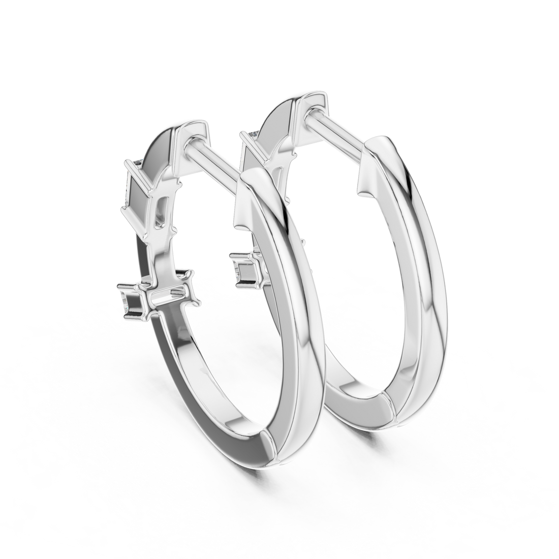 Minimalist Baguette Diamond Huggie Hoop Earrings