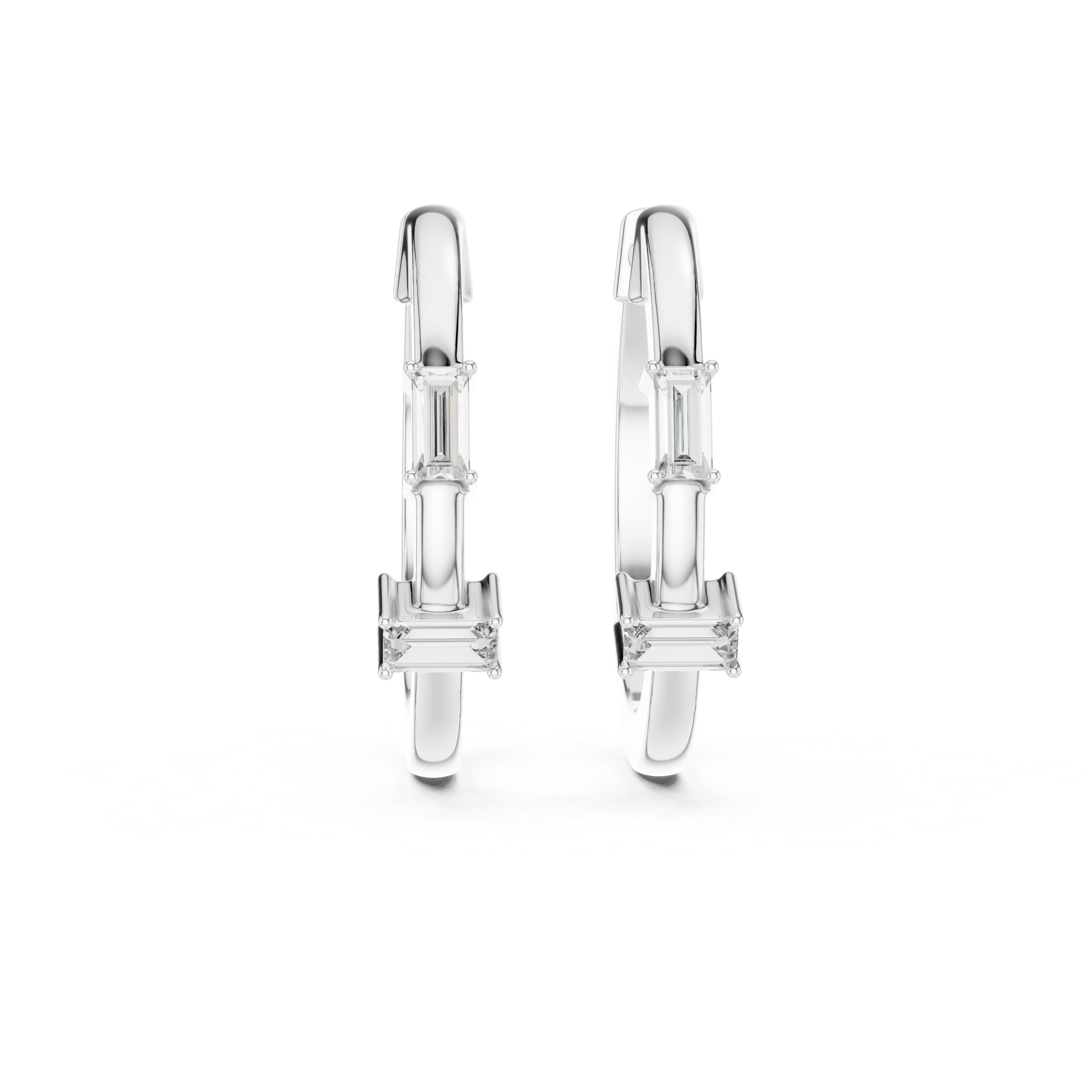 Minimalist Baguette Diamond Huggie Hoop Earrings