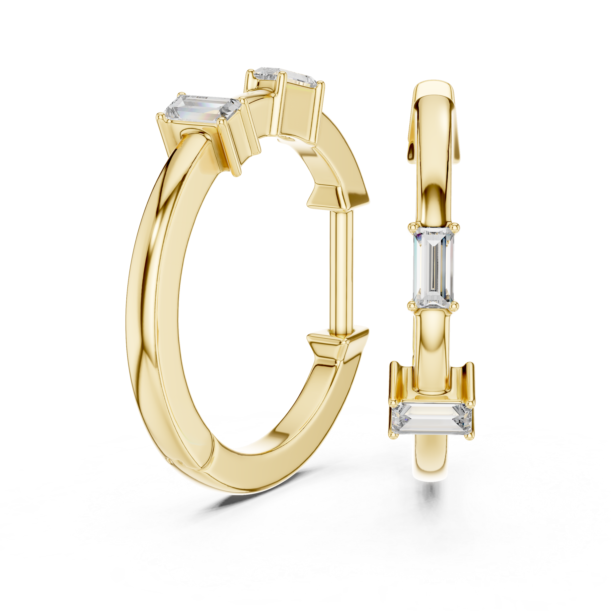 Minimalist Baguette Diamond Huggie Hoop Earrings