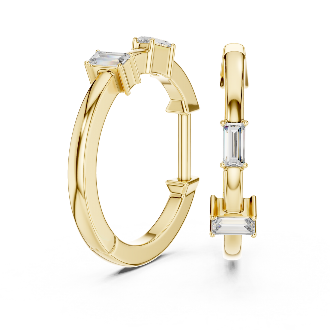 Minimalist Baguette Diamond Huggie Hoop Earrings