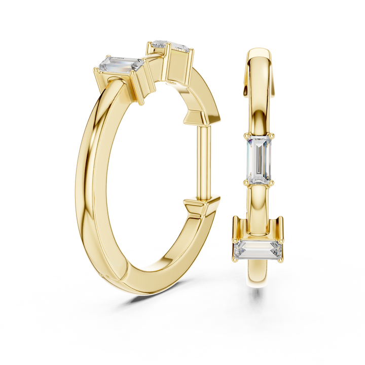 Minimalist Baguette Diamond Huggie Hoop Earrings