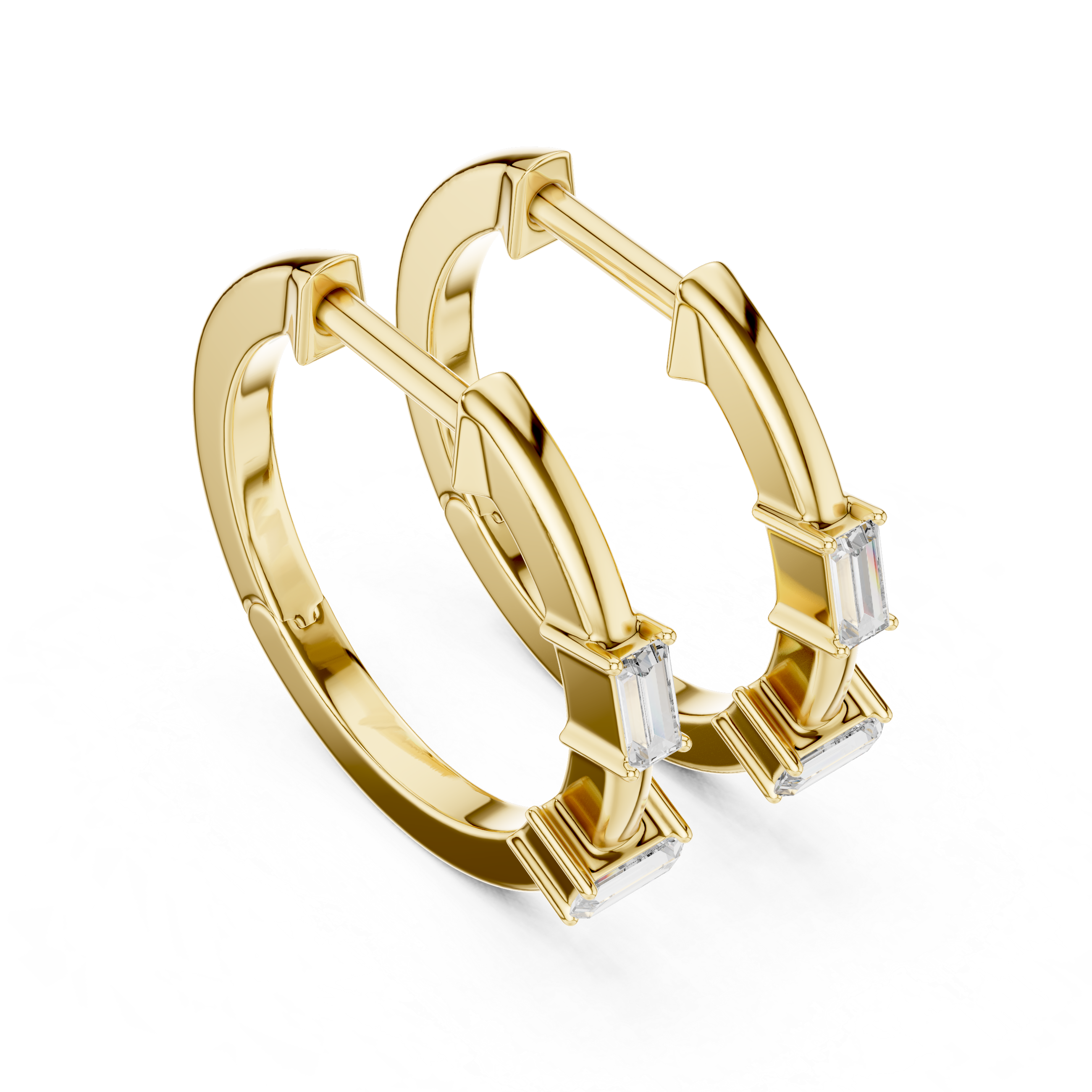 Minimalist Baguette Diamond Huggie Hoop Earrings