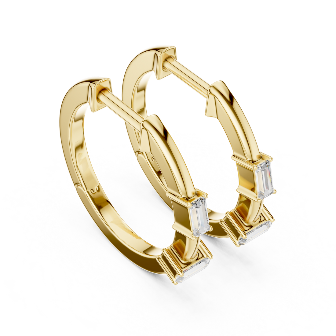 Minimalist Baguette Diamond Huggie Hoop Earrings
