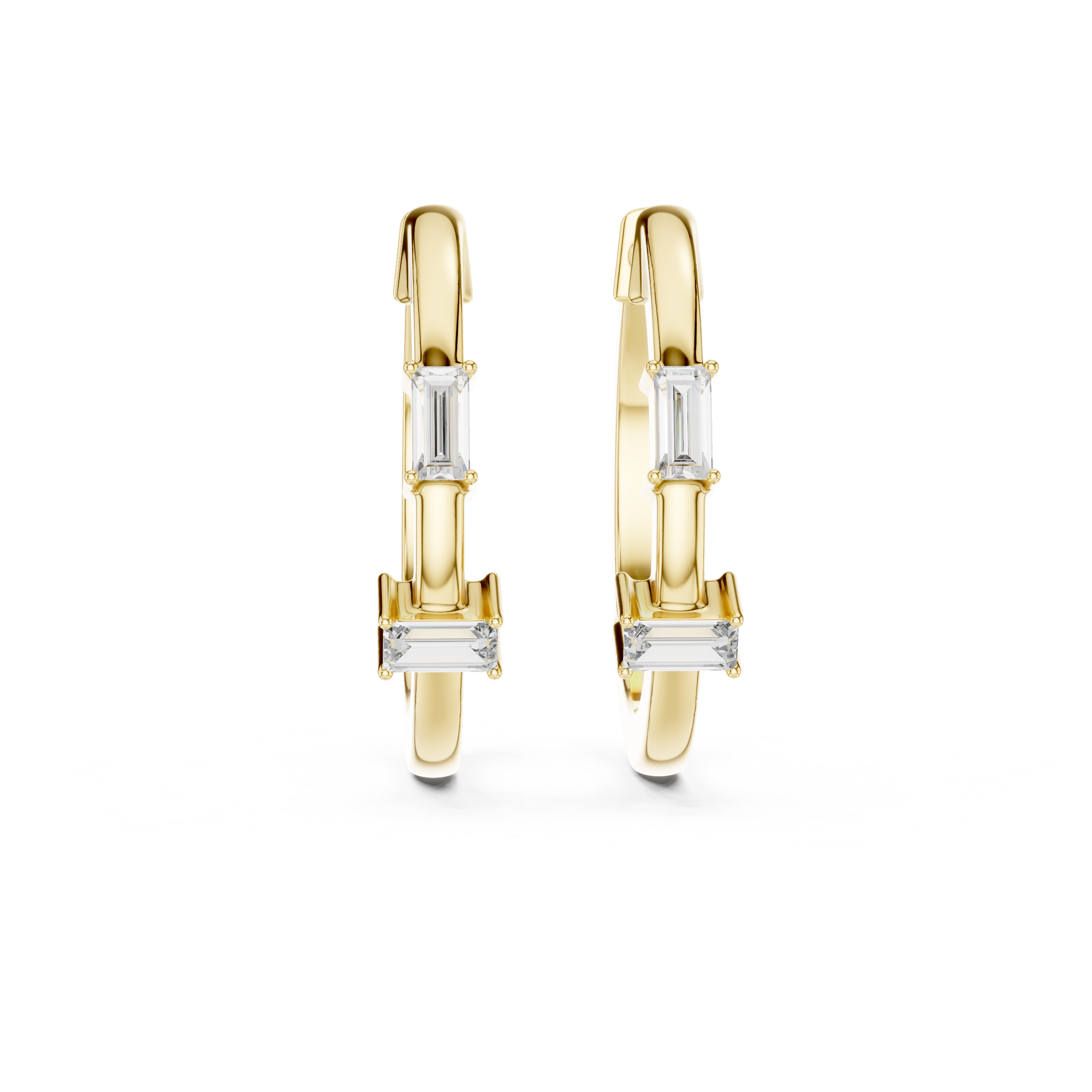 Minimalist Baguette Diamond Huggie Hoop Earrings