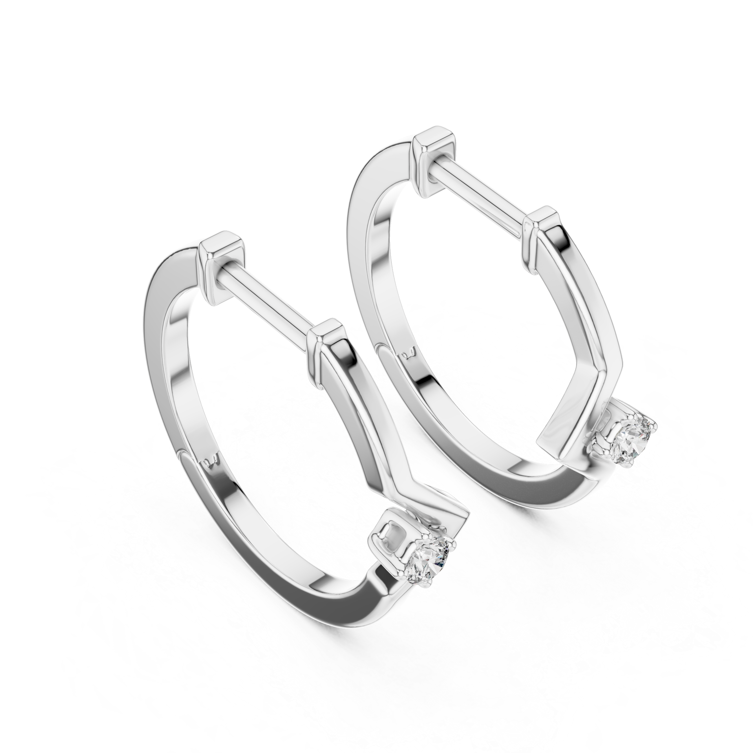 Minimalist V-Chevron Diamond Hoop Earring
