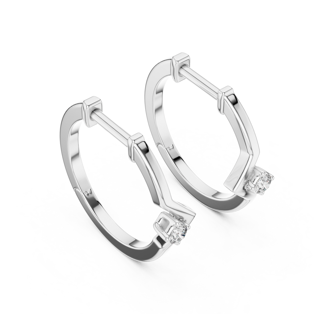 Minimalist V-Chevron Diamond Hoop Earring