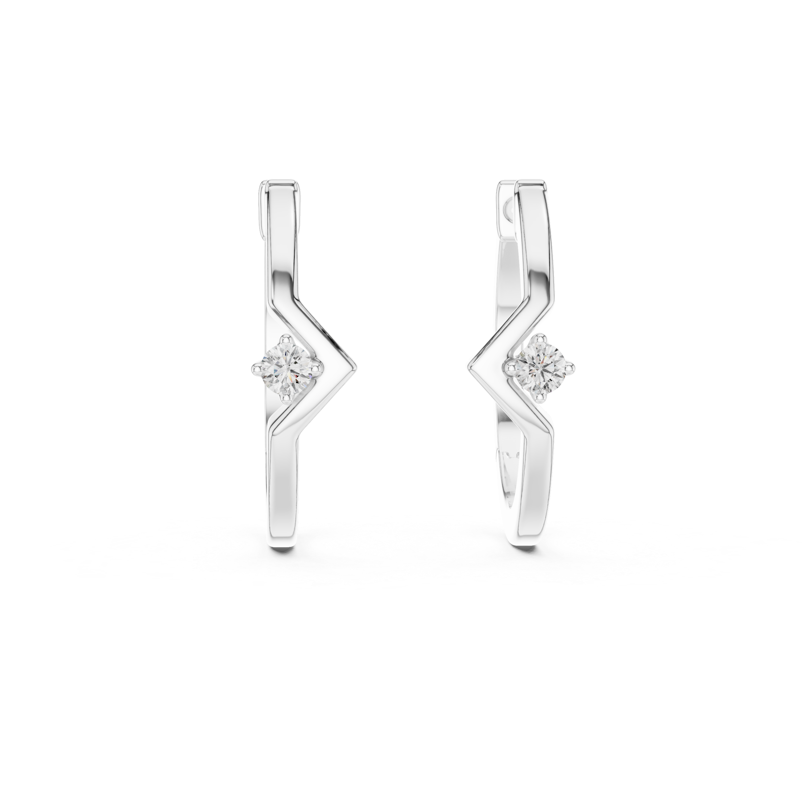 Minimalist V-Chevron Diamond Hoop Earring