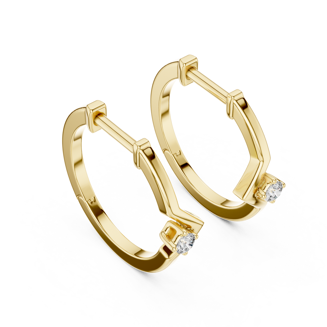 Minimalist V-Chevron Diamond Hoop Earring