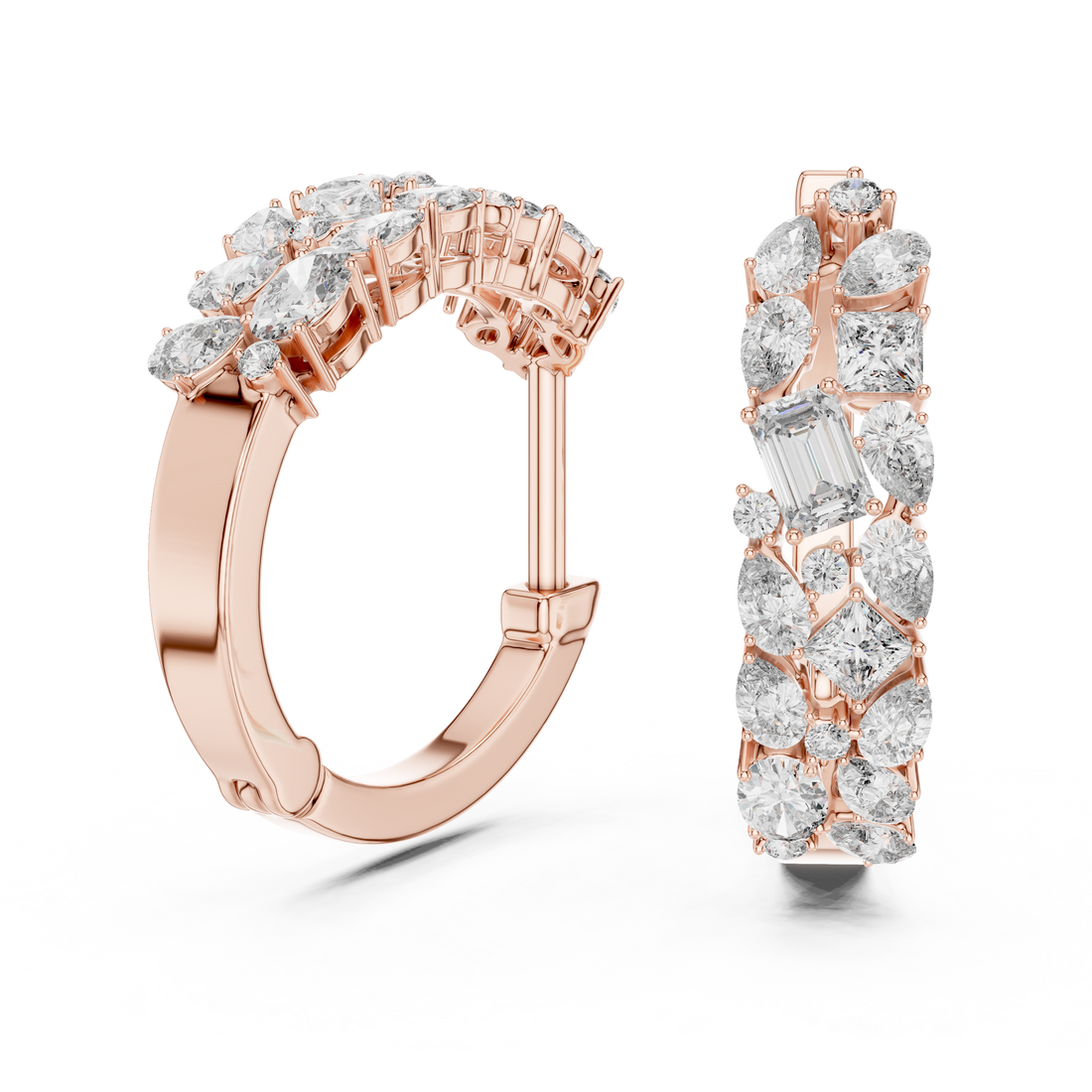 Multi-Shape Diamond Huggie Hoop Earrings