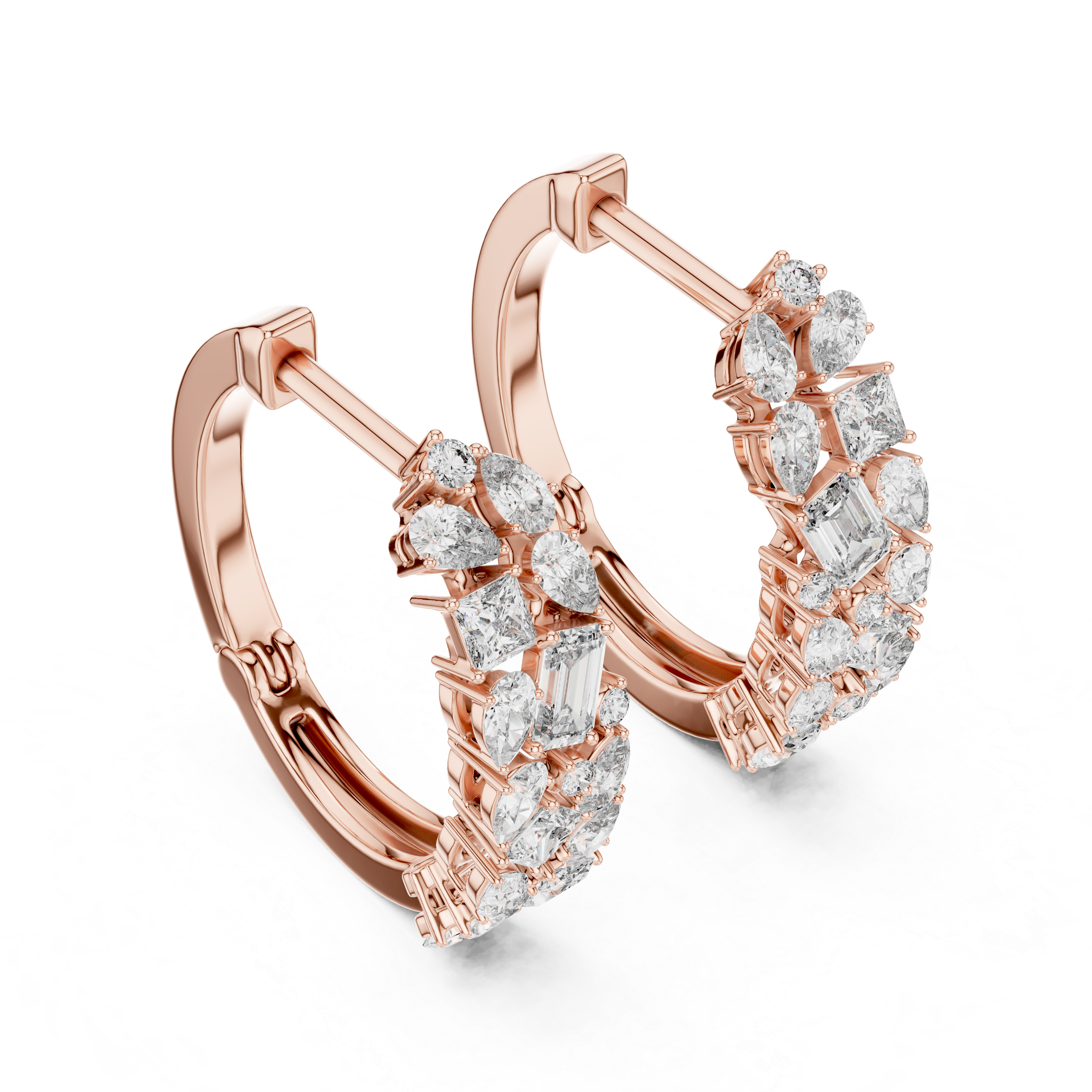 Multi-Shape Diamond Huggie Hoop Earrings