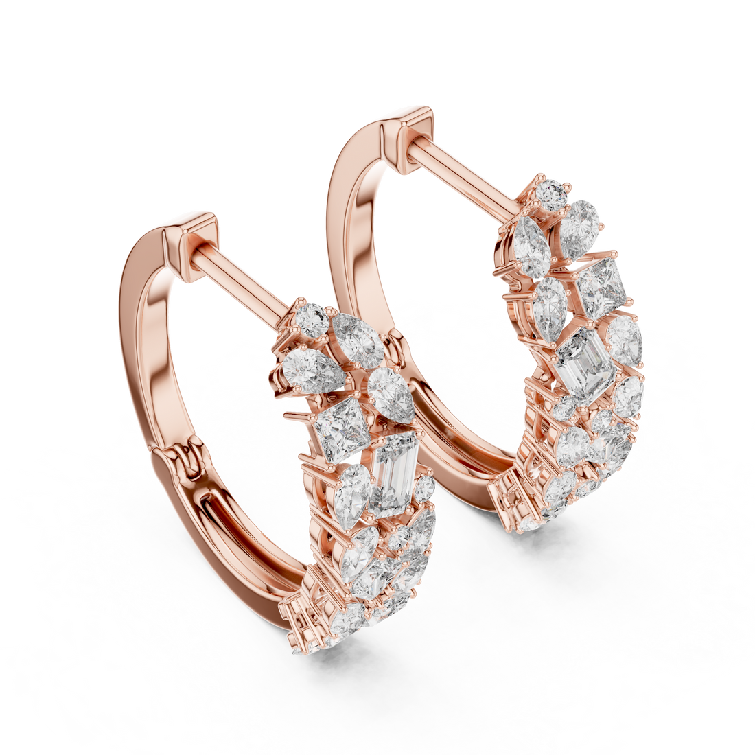 Multi-Shape Diamond Huggie Hoop Earrings