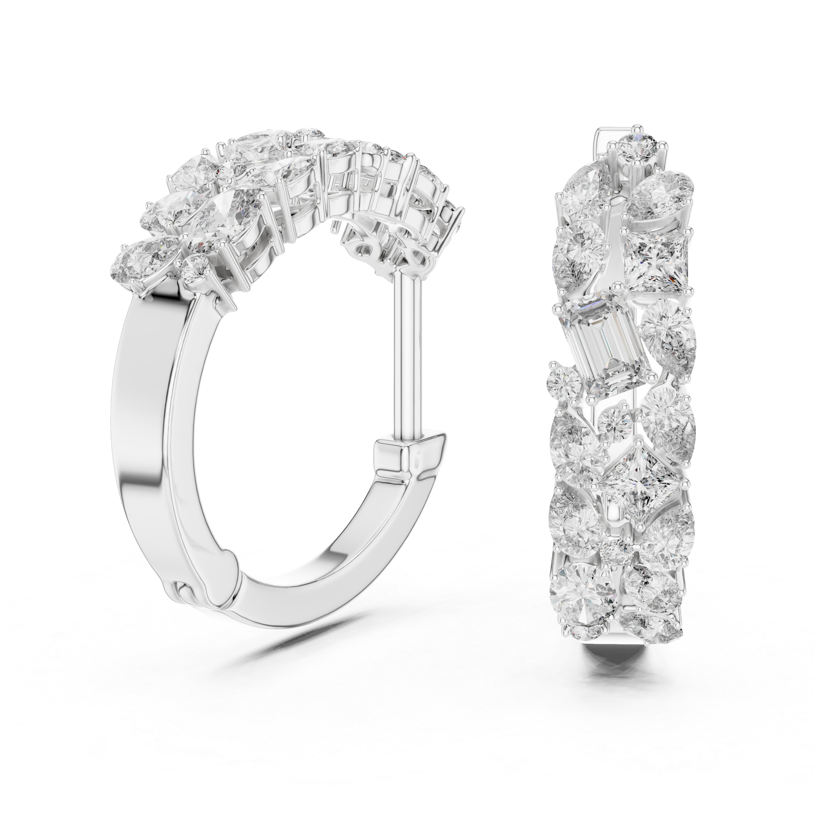 Multi-Shape Diamond Huggie Hoop Earrings