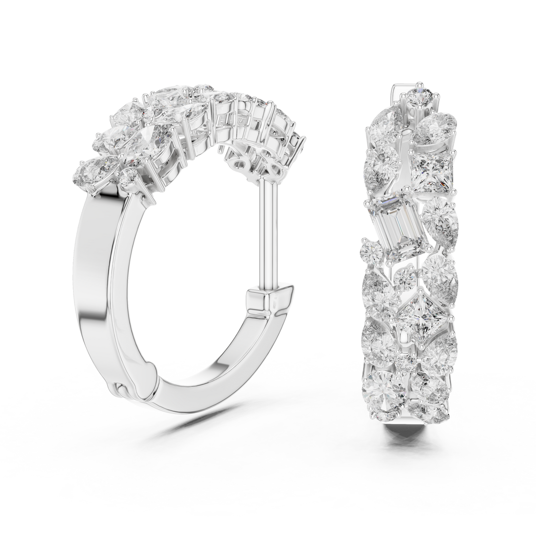 Multi-Shape Diamond Huggie Hoop Earrings