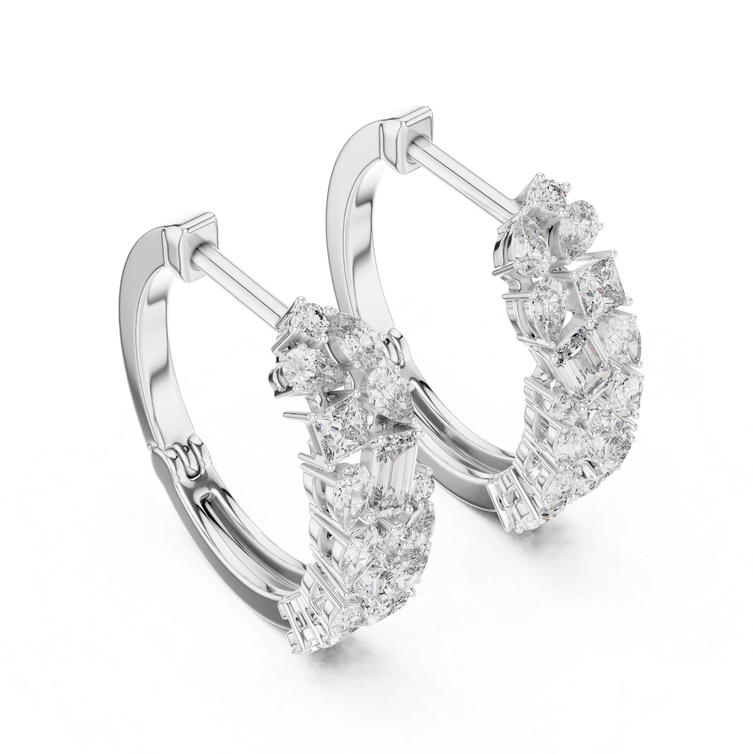 Multi-Shape Diamond Huggie Hoop Earrings