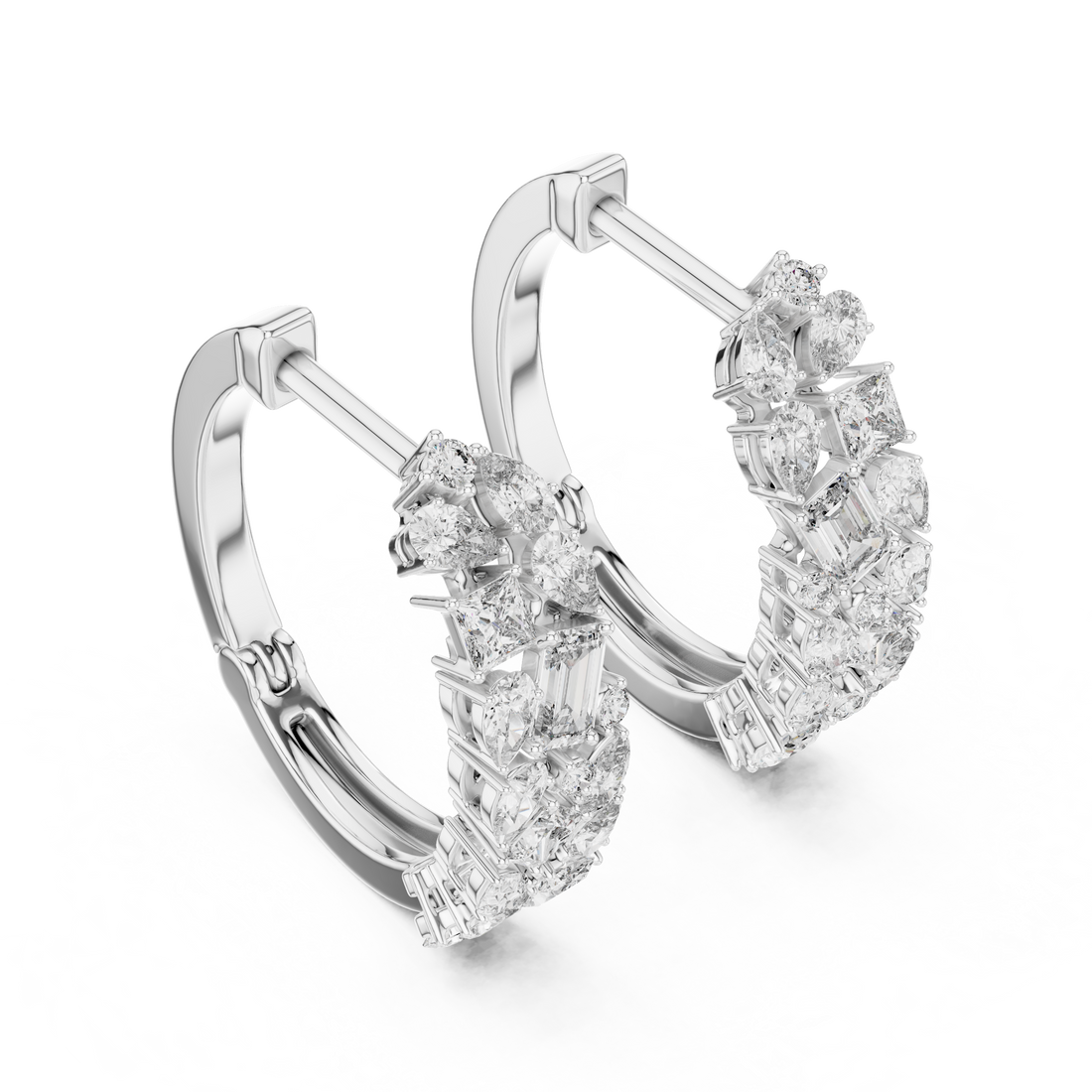 Multi-Shape Diamond Huggie Hoop Earrings