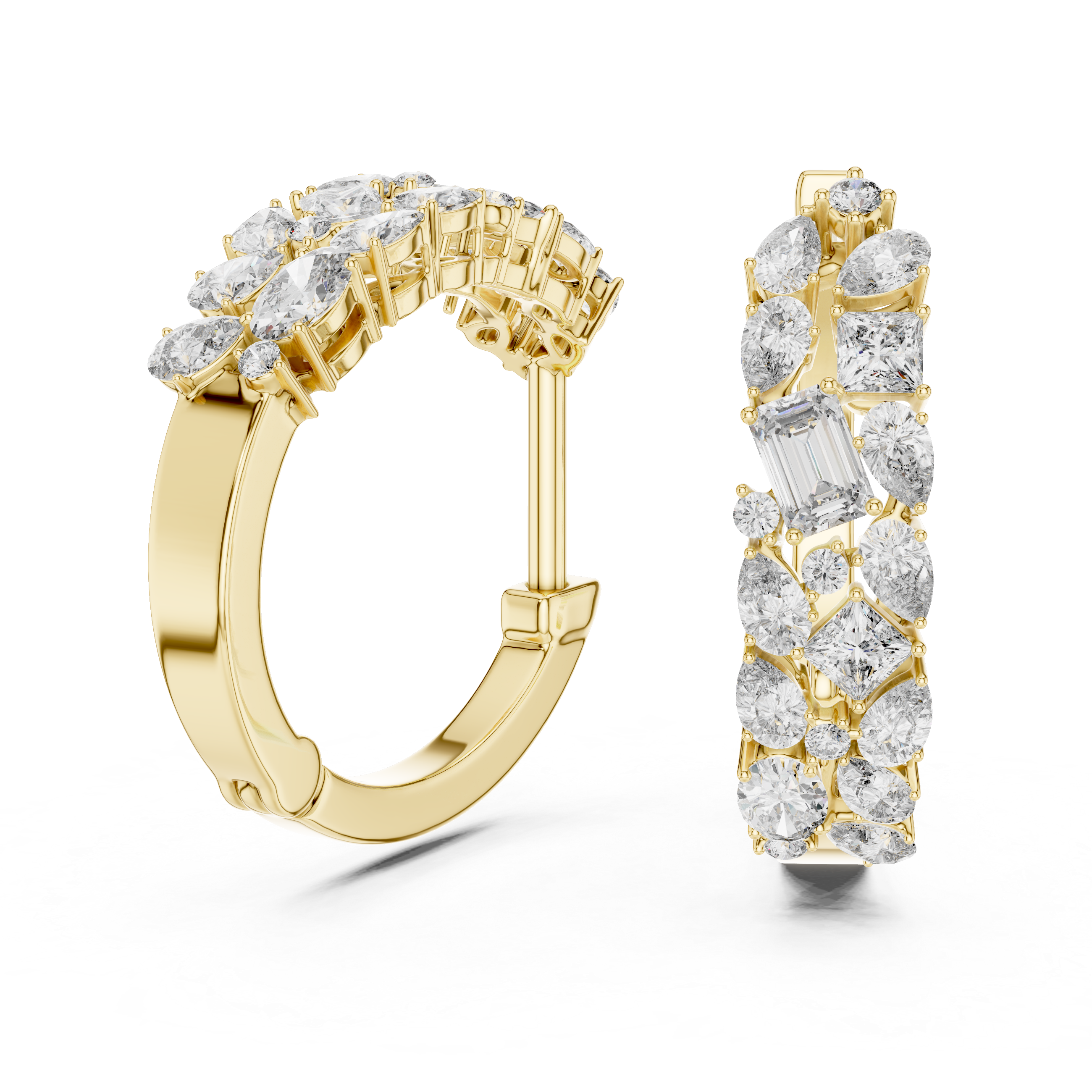 Multi-Shape Diamond Huggie Hoop Earrings