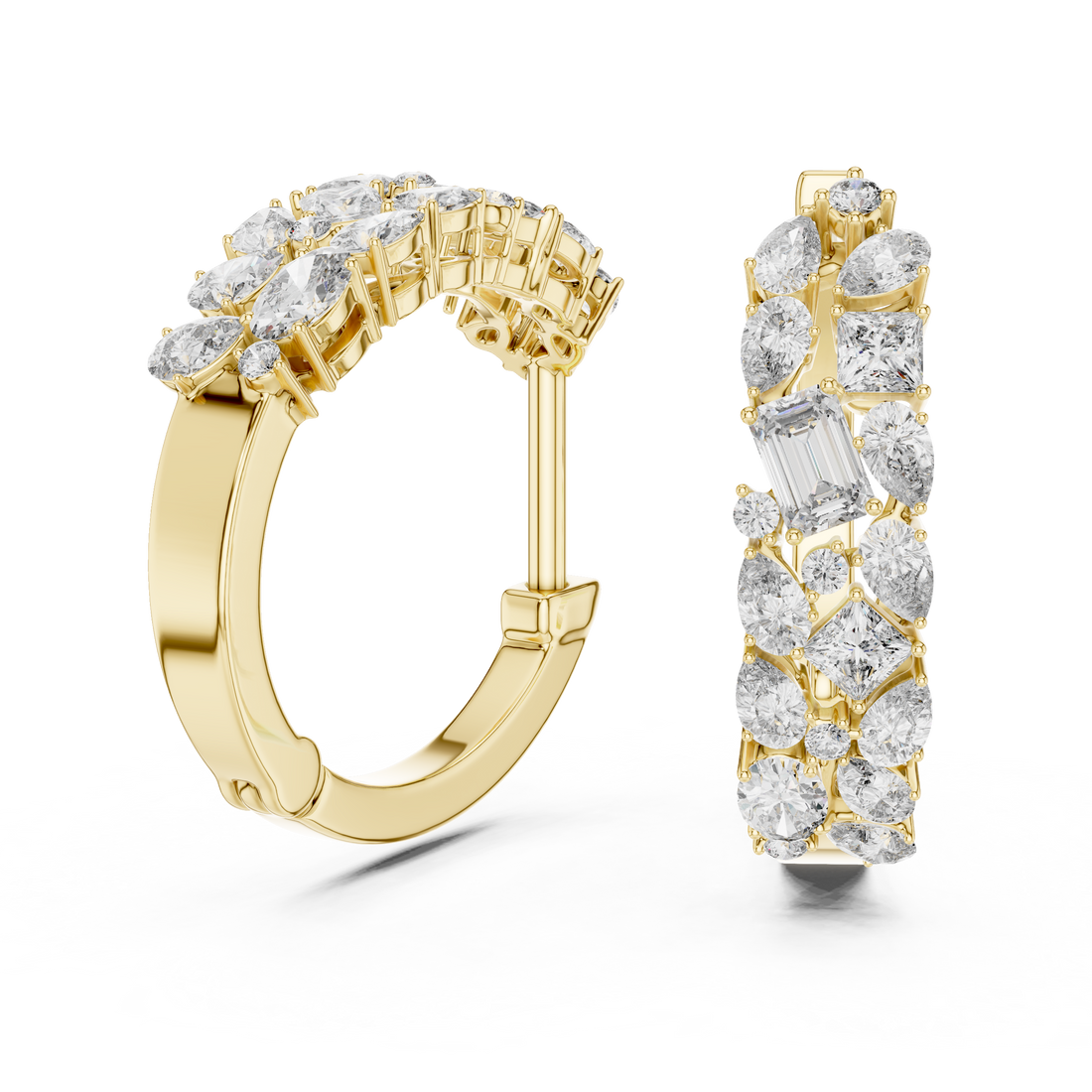 Multi-Shape Diamond Huggie Hoop Earrings