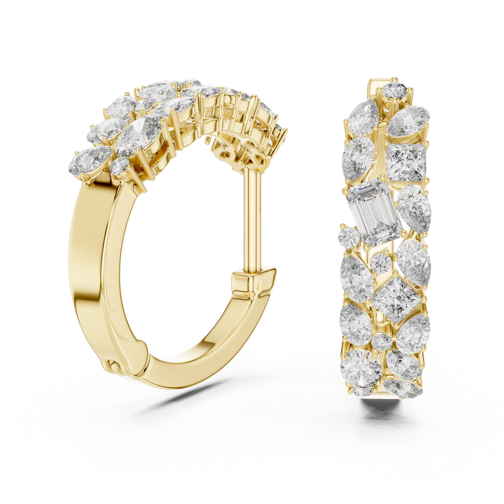 Multi-Shape Diamond Huggie Hoop Earrings
