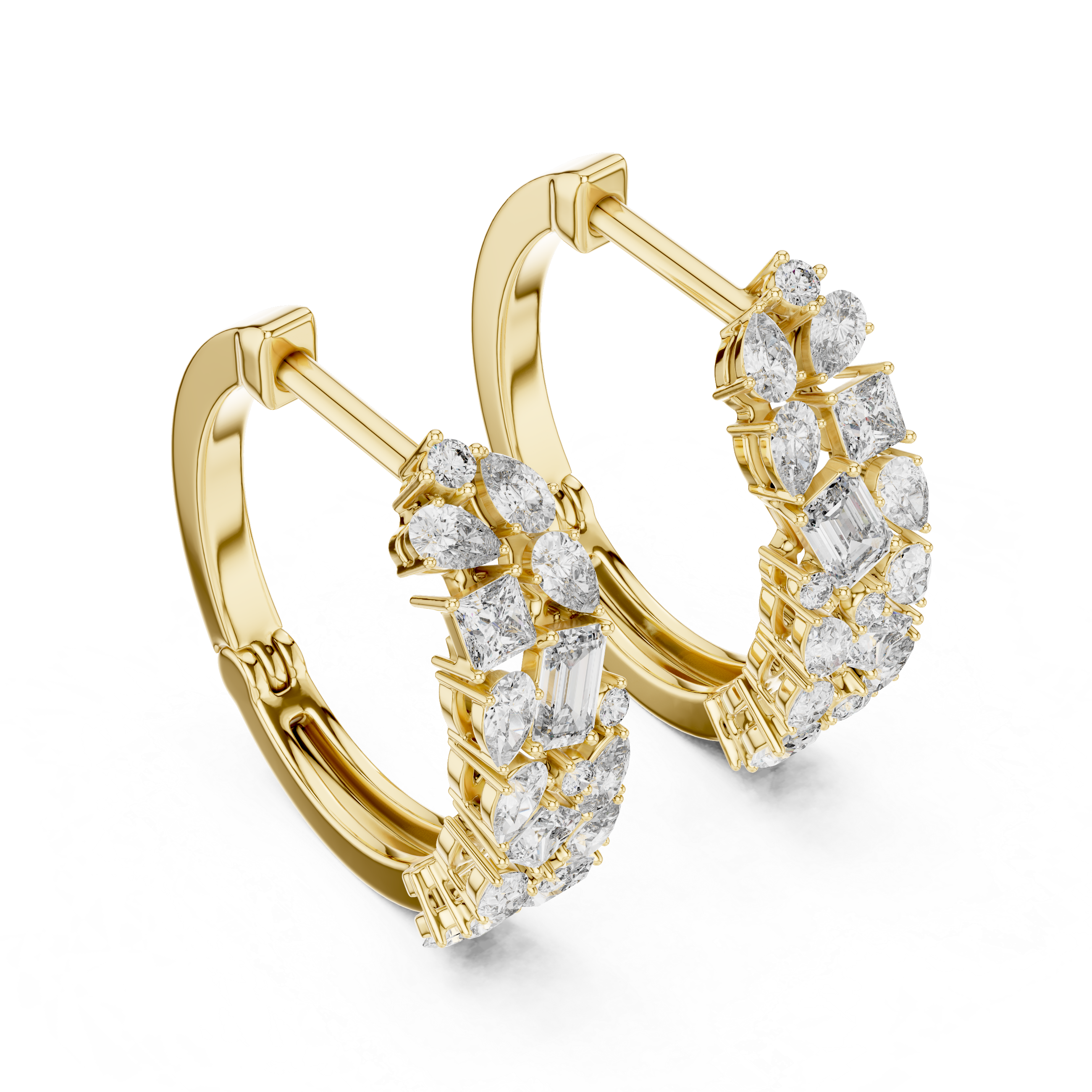 Multi-Shape Diamond Huggie Hoop Earrings