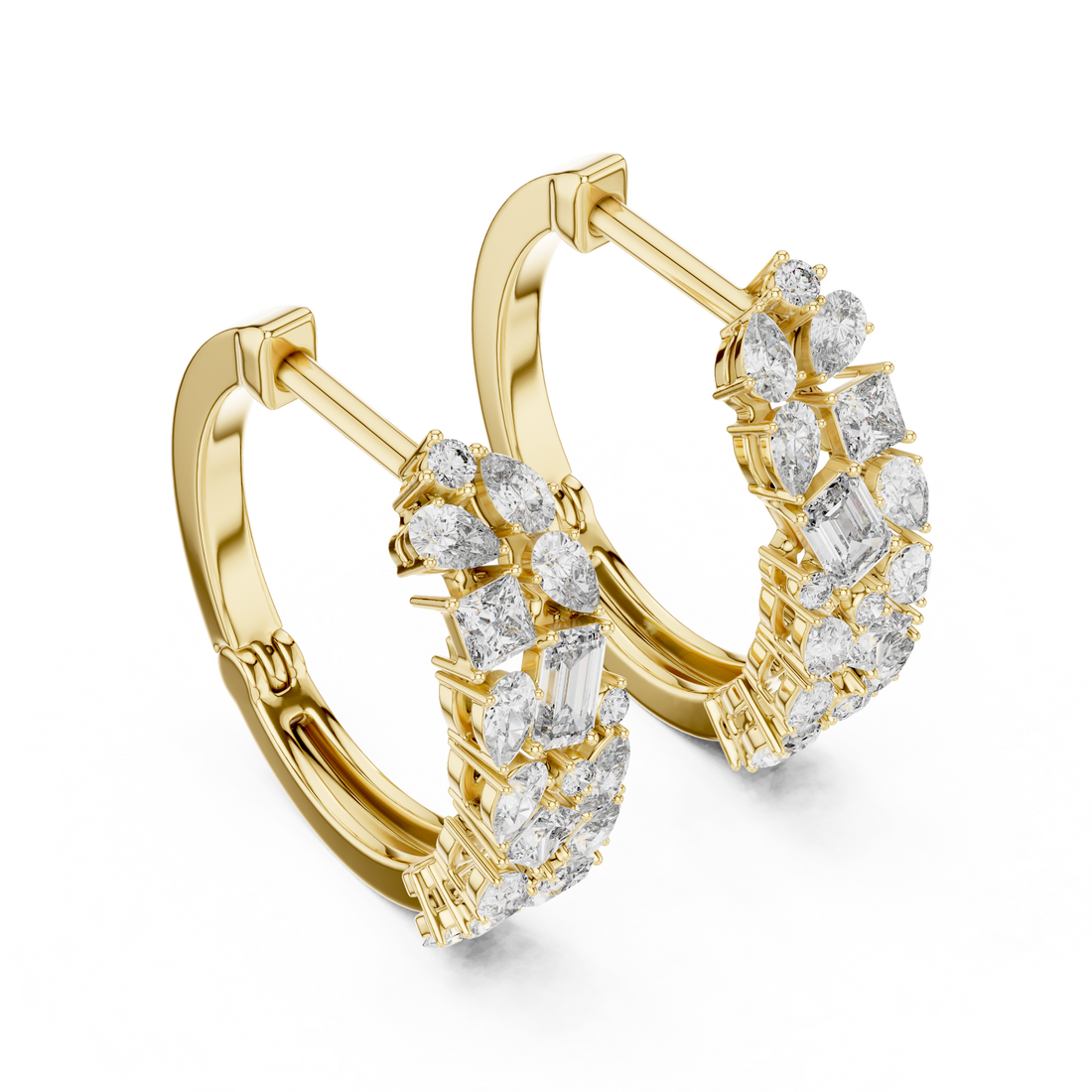 Multi-Shape Diamond Huggie Hoop Earrings