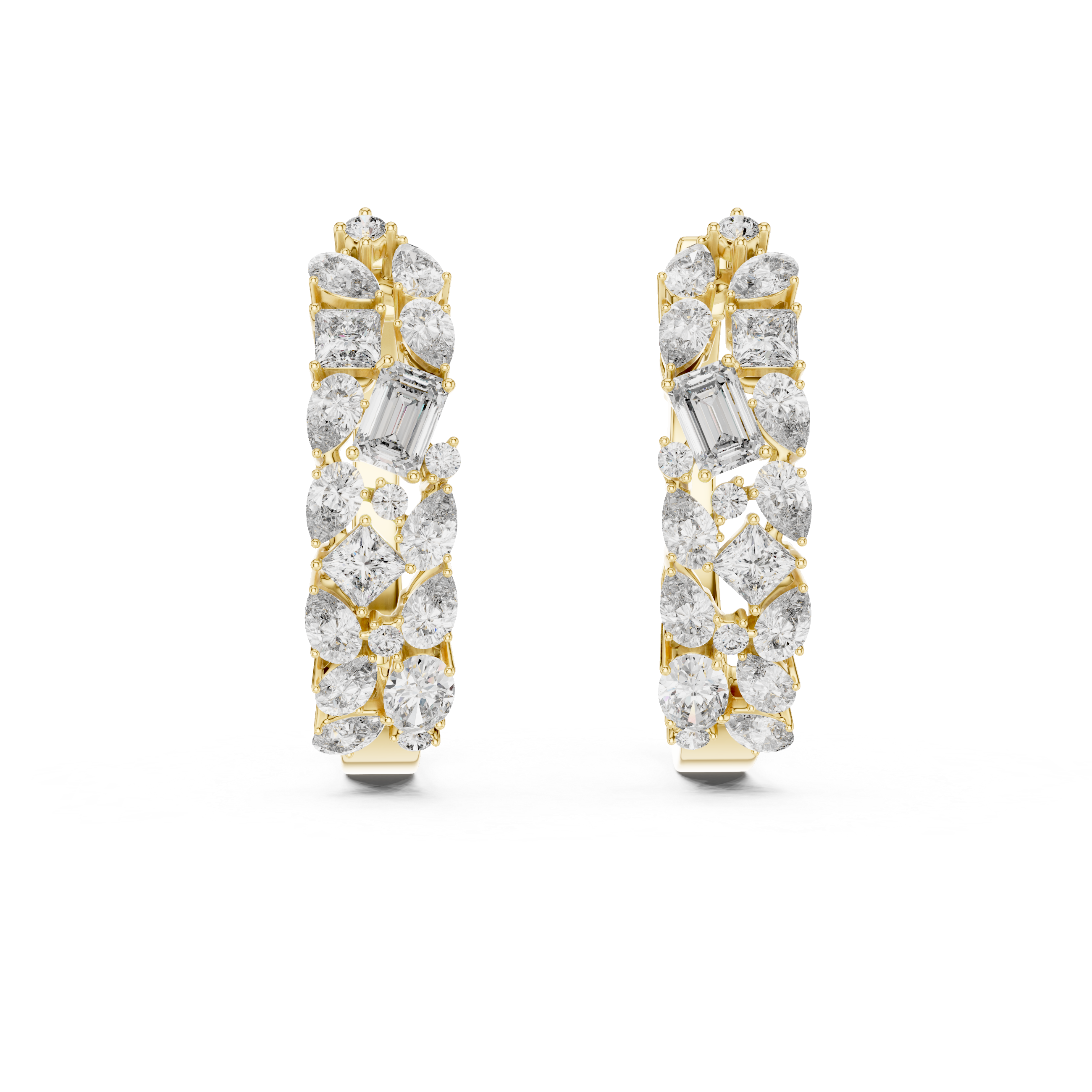 Multi-Shape Diamond Huggie Hoop Earrings