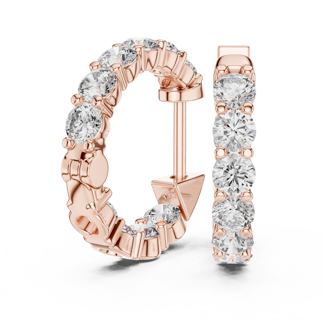 Shared-Prong Round Diamond Eternity Huggie Hoops