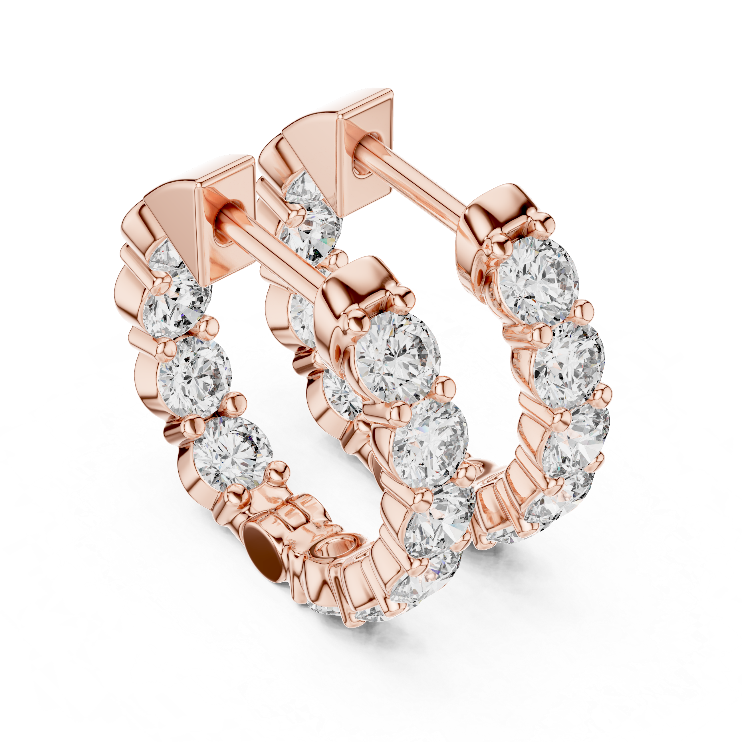Shared-Prong Round Diamond Eternity Huggie Hoops