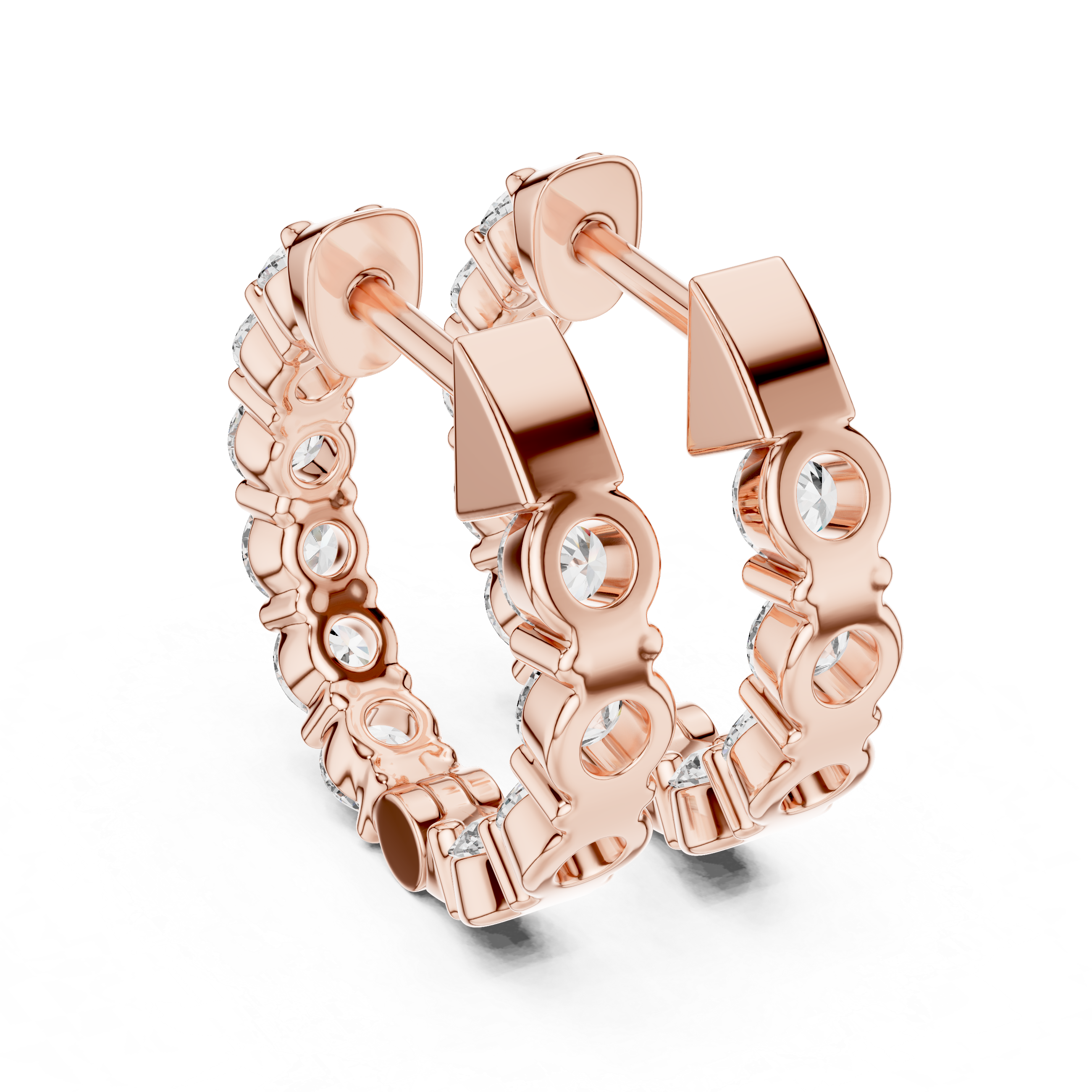 Shared-Prong Round Diamond Eternity Huggie Hoops