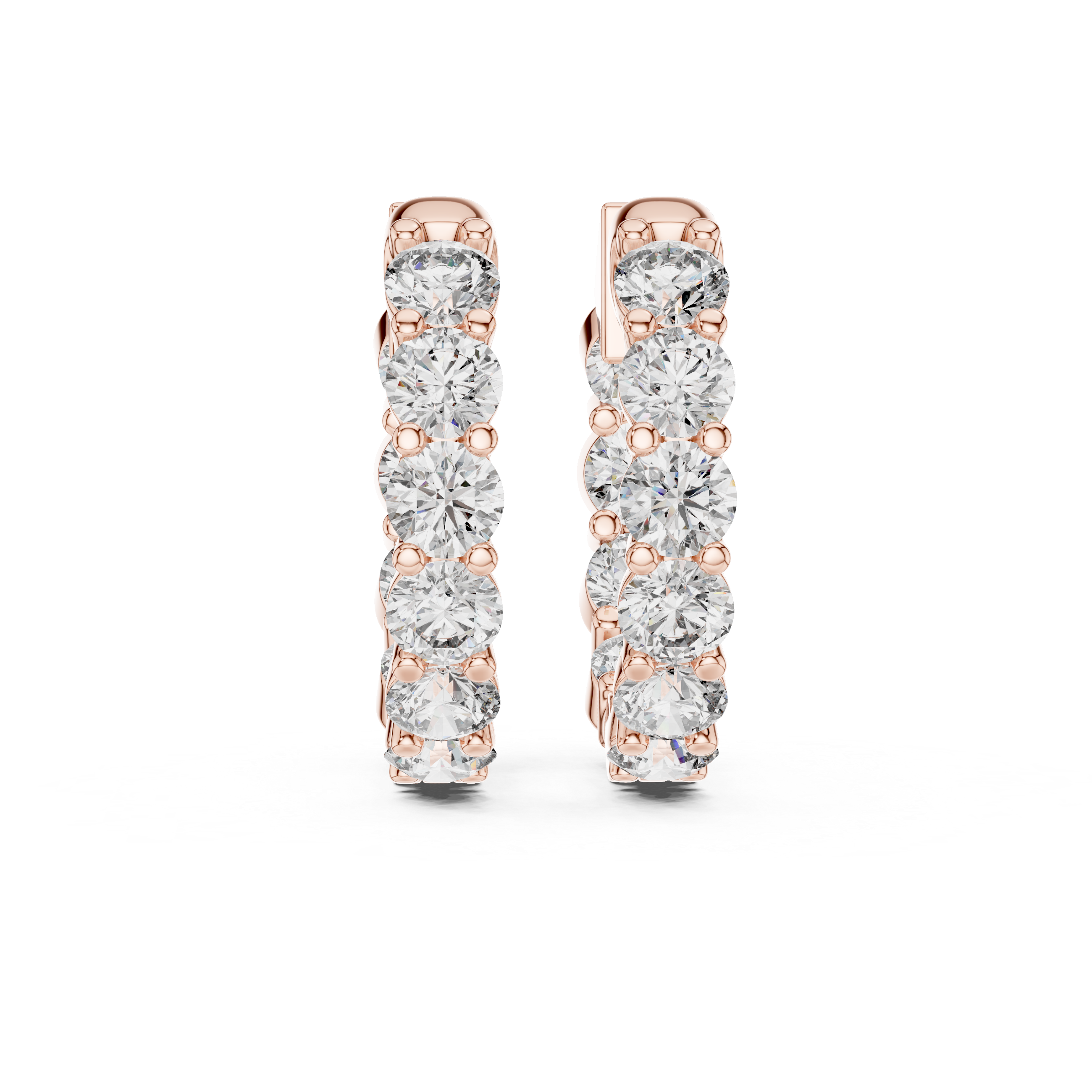Shared-Prong Round Diamond Eternity Huggie Hoops