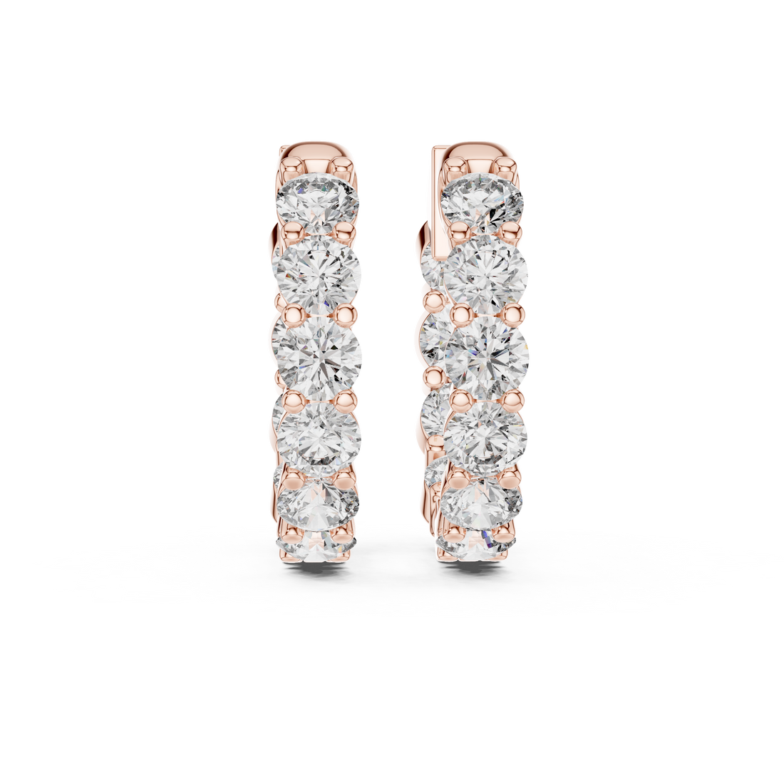 Shared-Prong Round Diamond Eternity Huggie Hoops