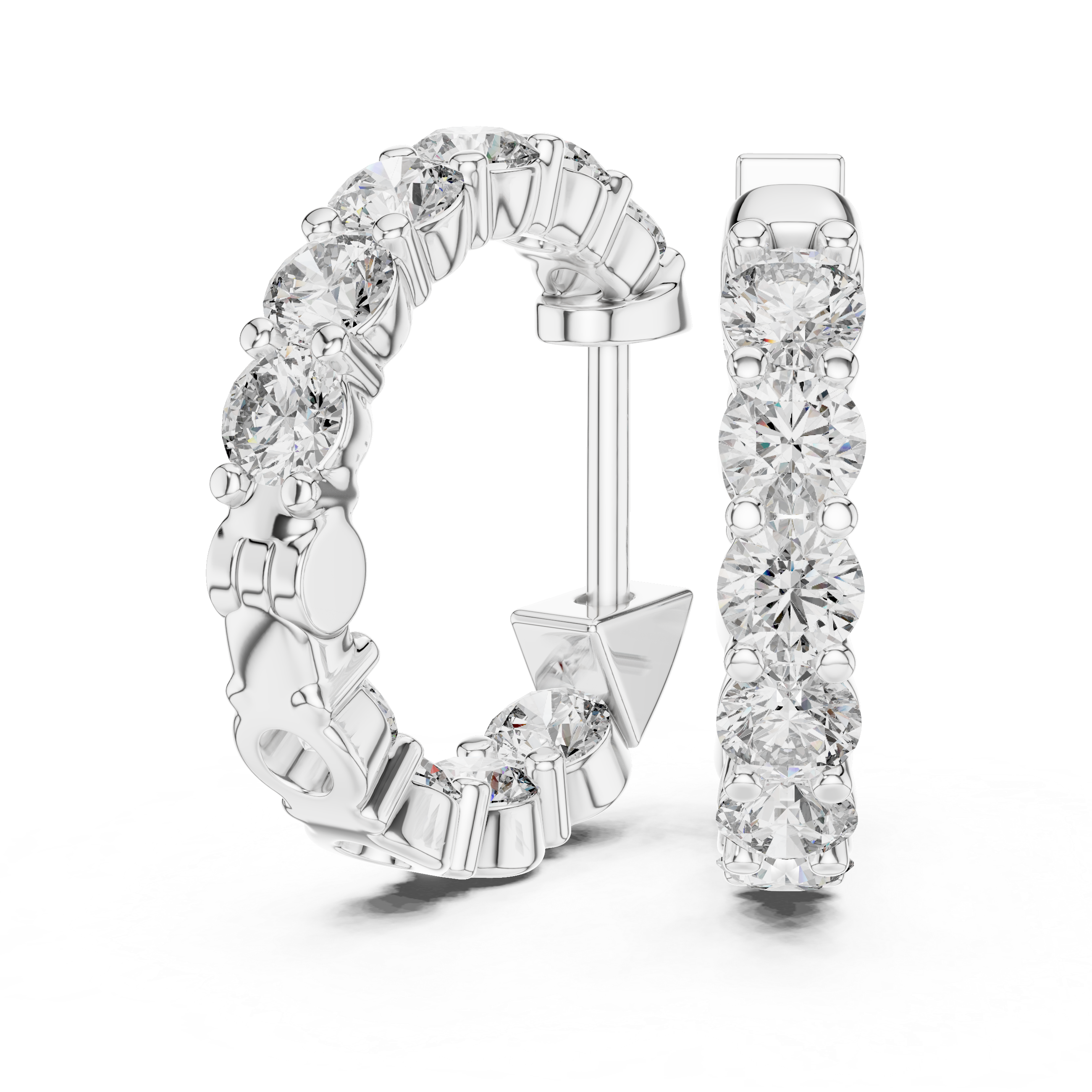 Shared-Prong Round Diamond Eternity Huggie Hoops