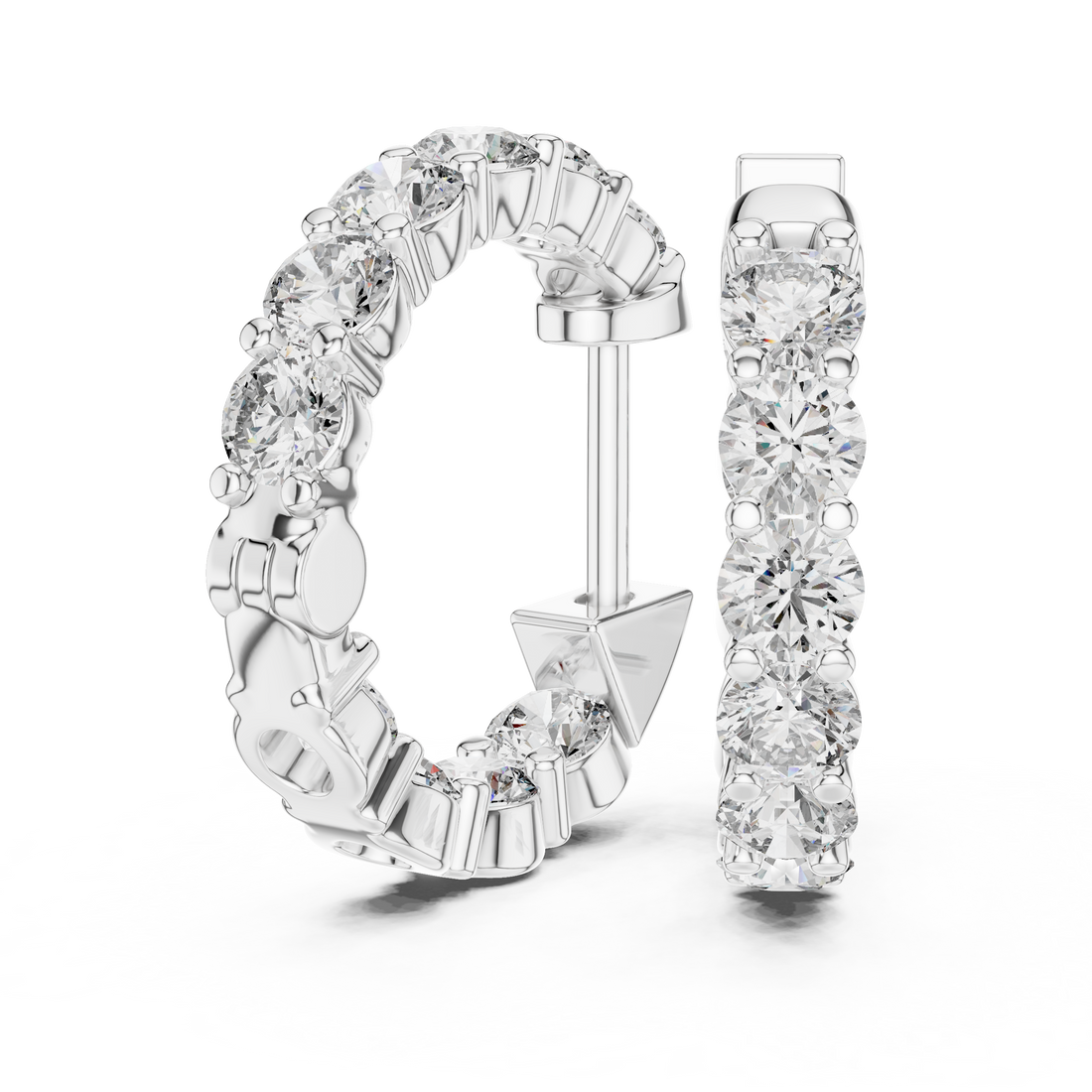 Shared-Prong Round Diamond Eternity Huggie Hoops