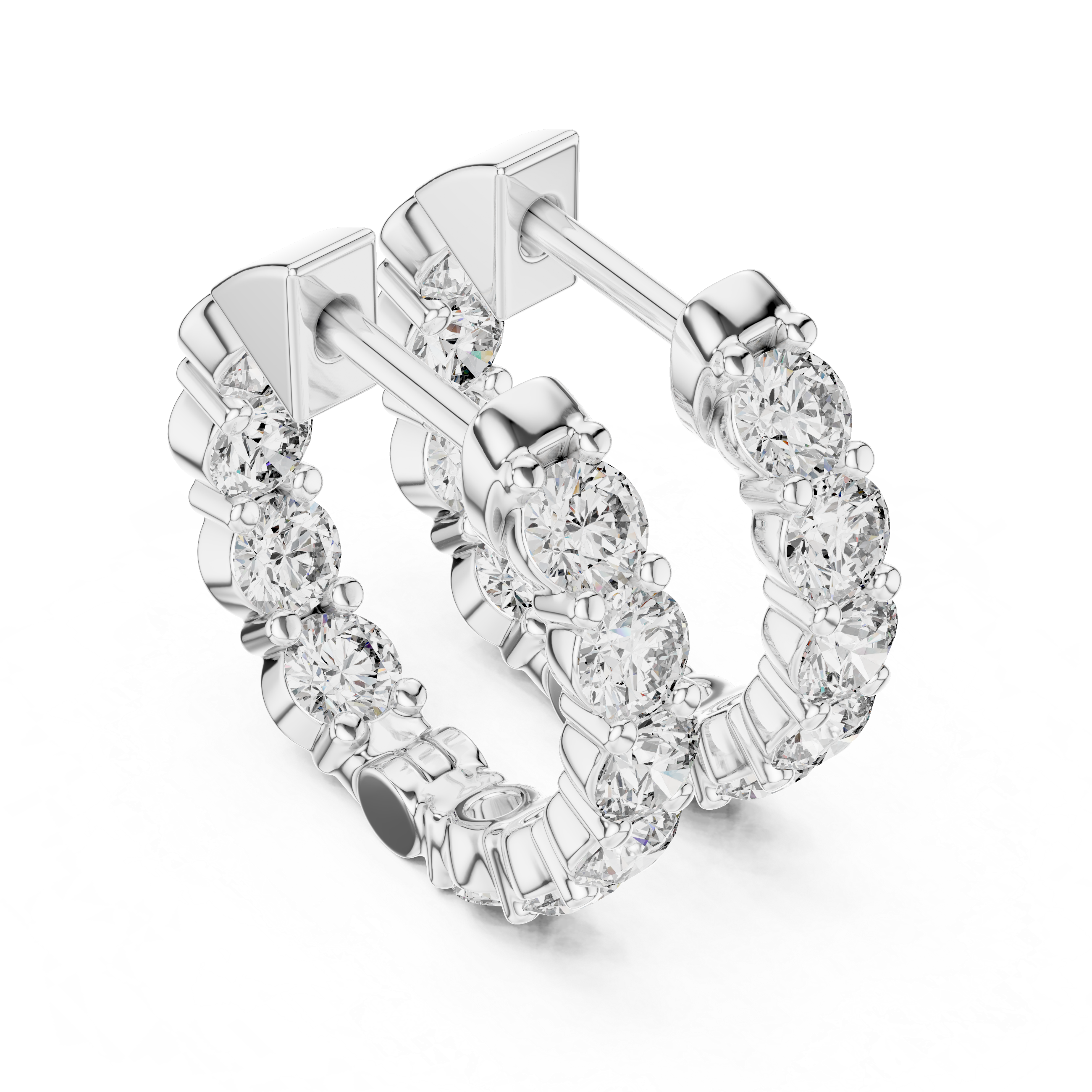 Shared-Prong Round Diamond Eternity Huggie Hoops
