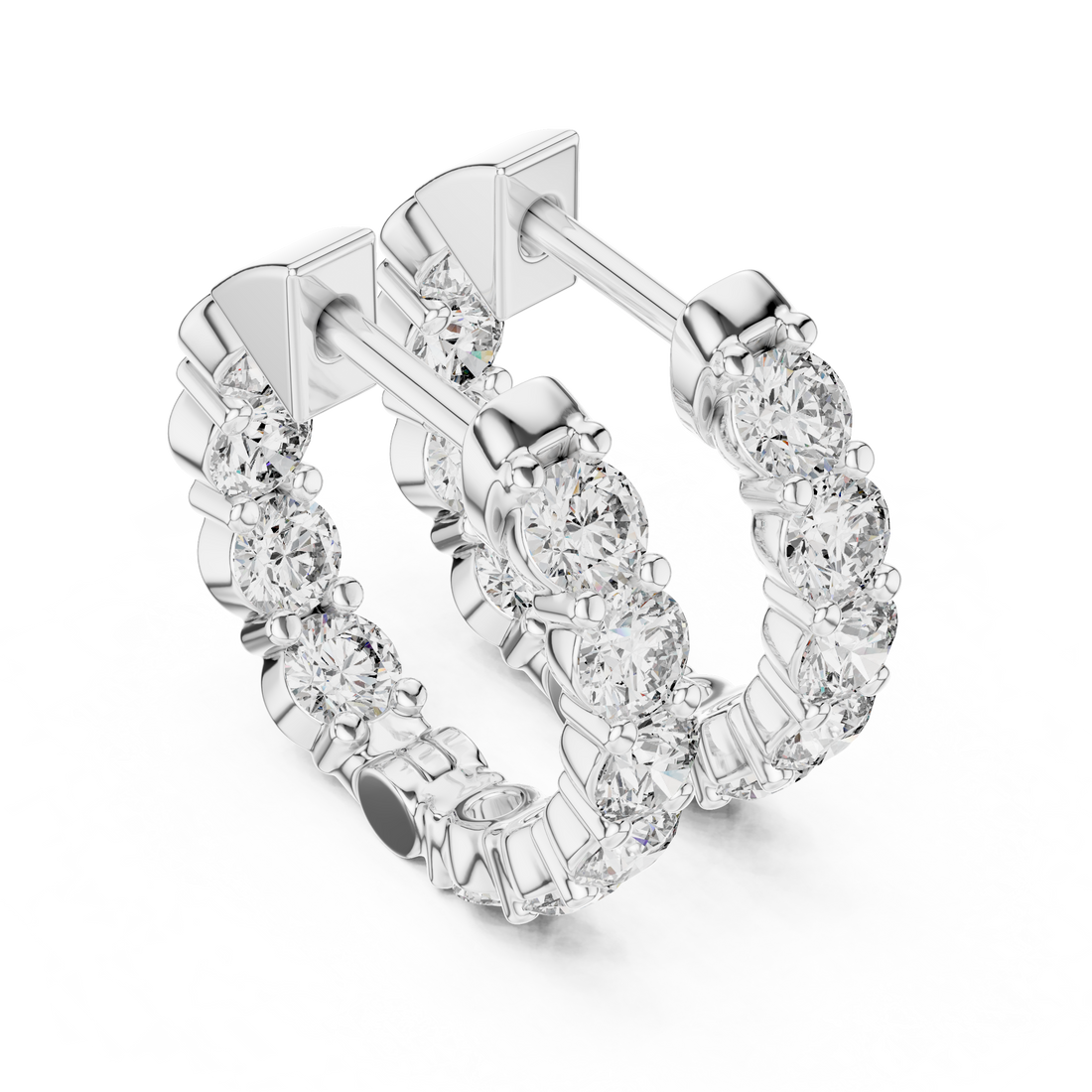 Shared-Prong Round Diamond Eternity Huggie Hoops