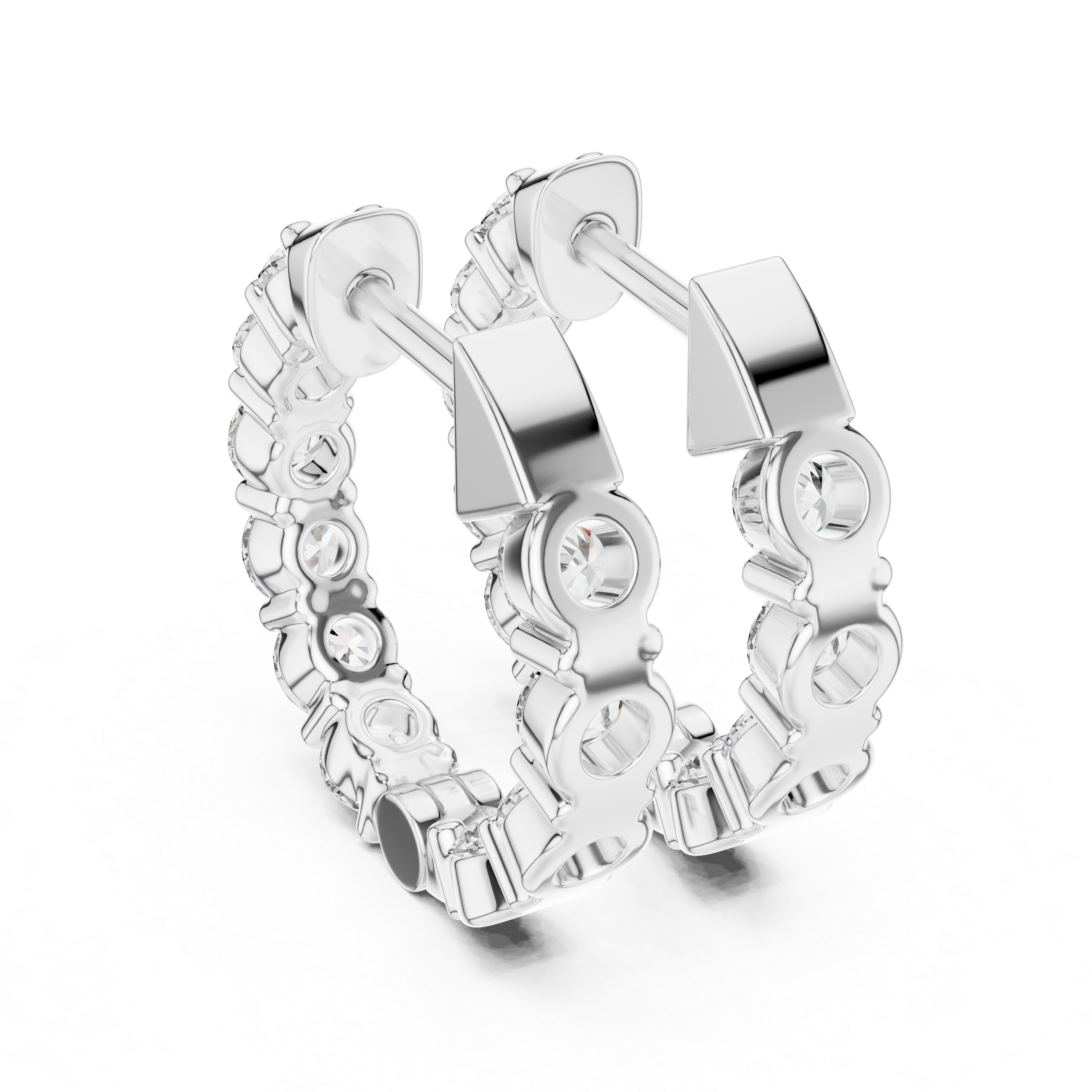 Shared-Prong Round Diamond Eternity Huggie Hoops