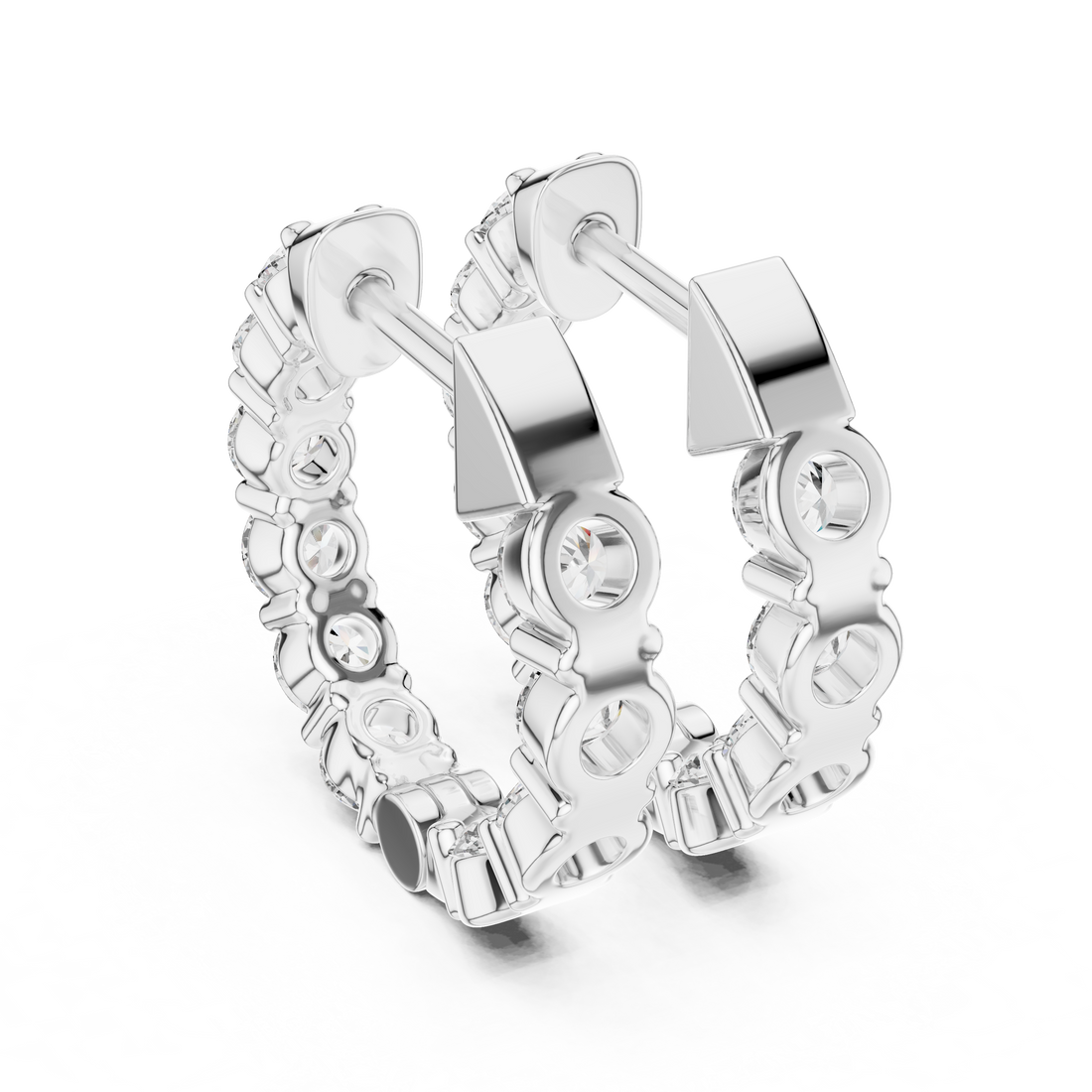 Shared-Prong Round Diamond Eternity Huggie Hoops