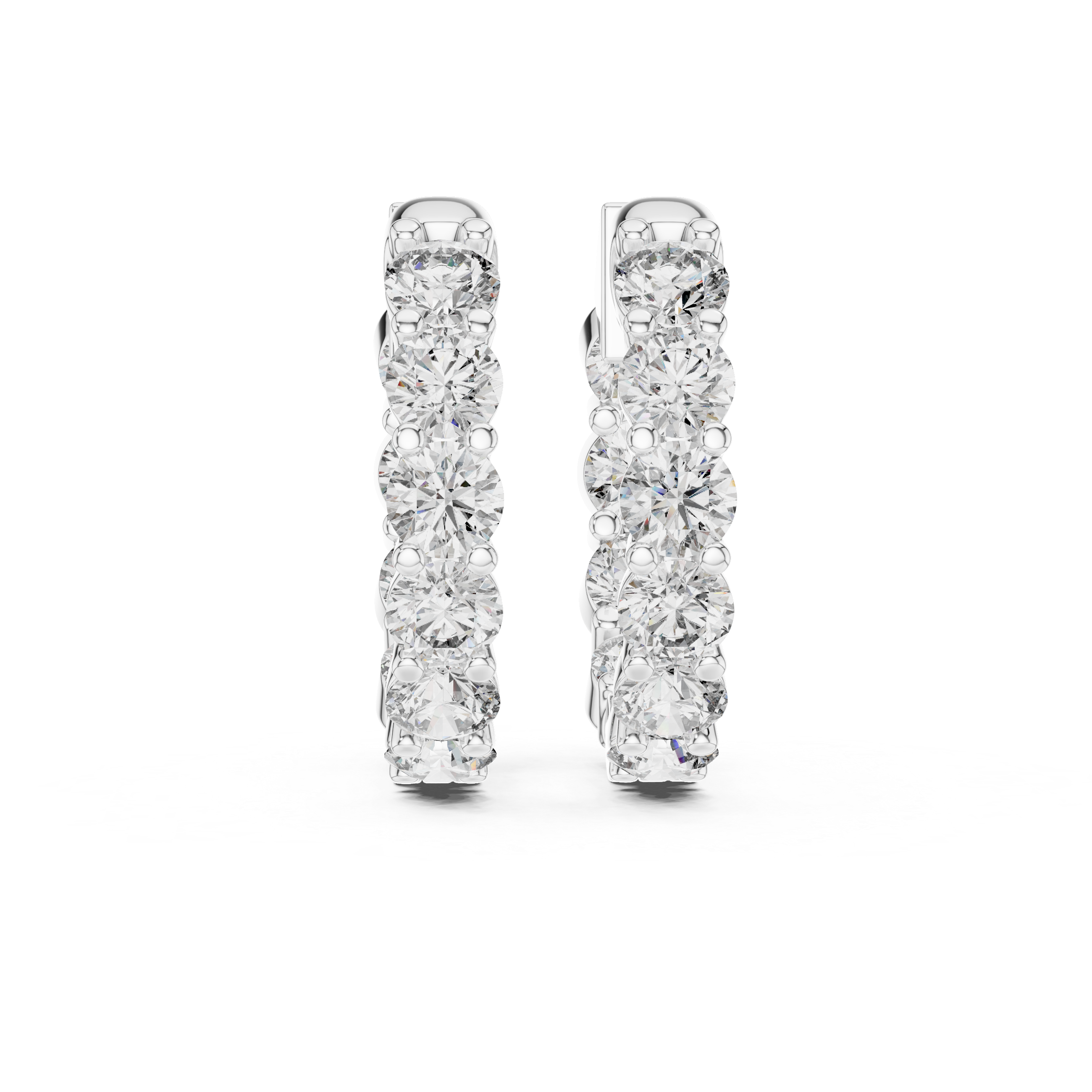 Shared-Prong Round Diamond Eternity Huggie Hoops