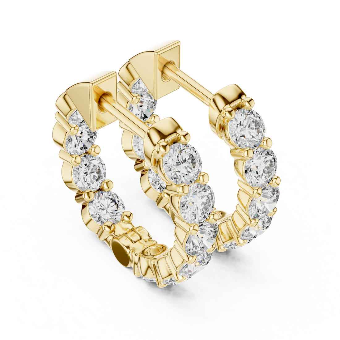 Shared-Prong Round Diamond Eternity Huggie Hoops