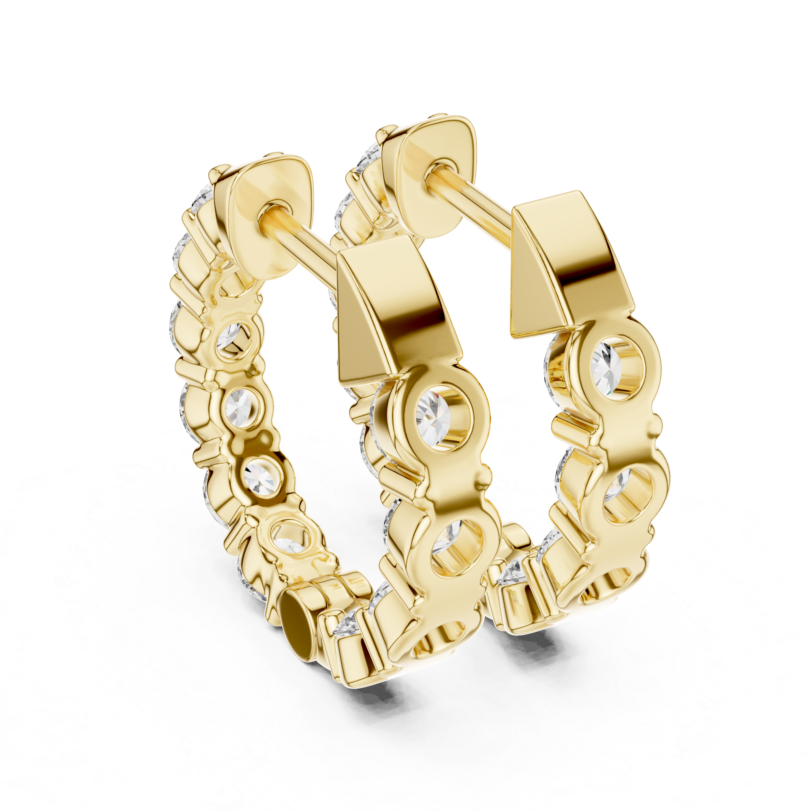 Shared-Prong Round Diamond Eternity Huggie Hoops