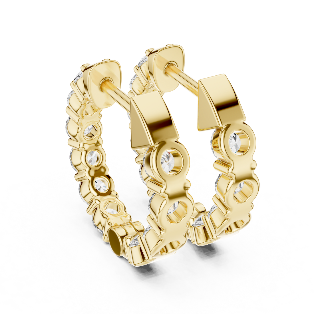 Shared-Prong Round Diamond Eternity Huggie Hoops