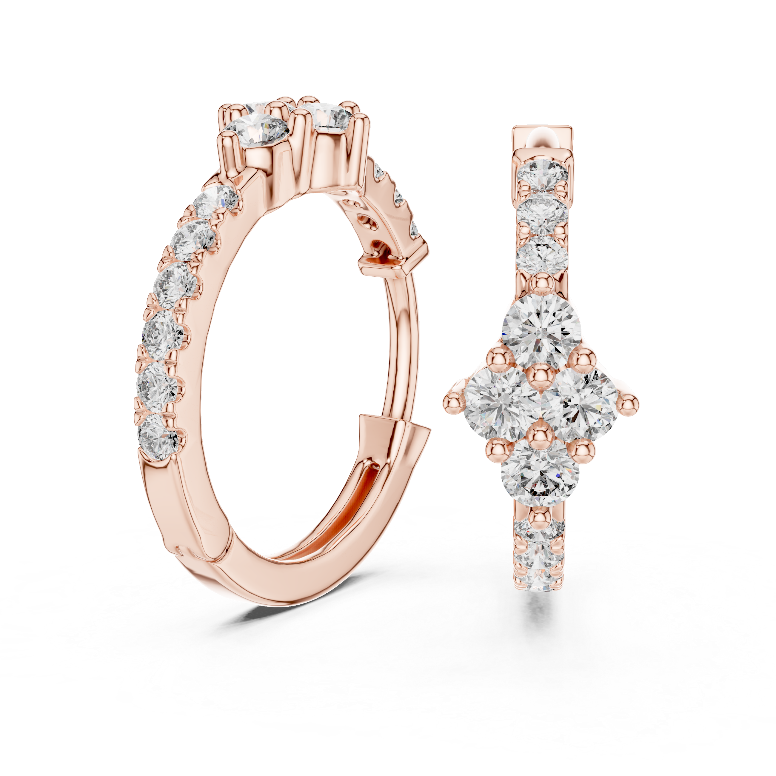 Elegant Round Diamond Cluster Huggie Hoop Earrings
