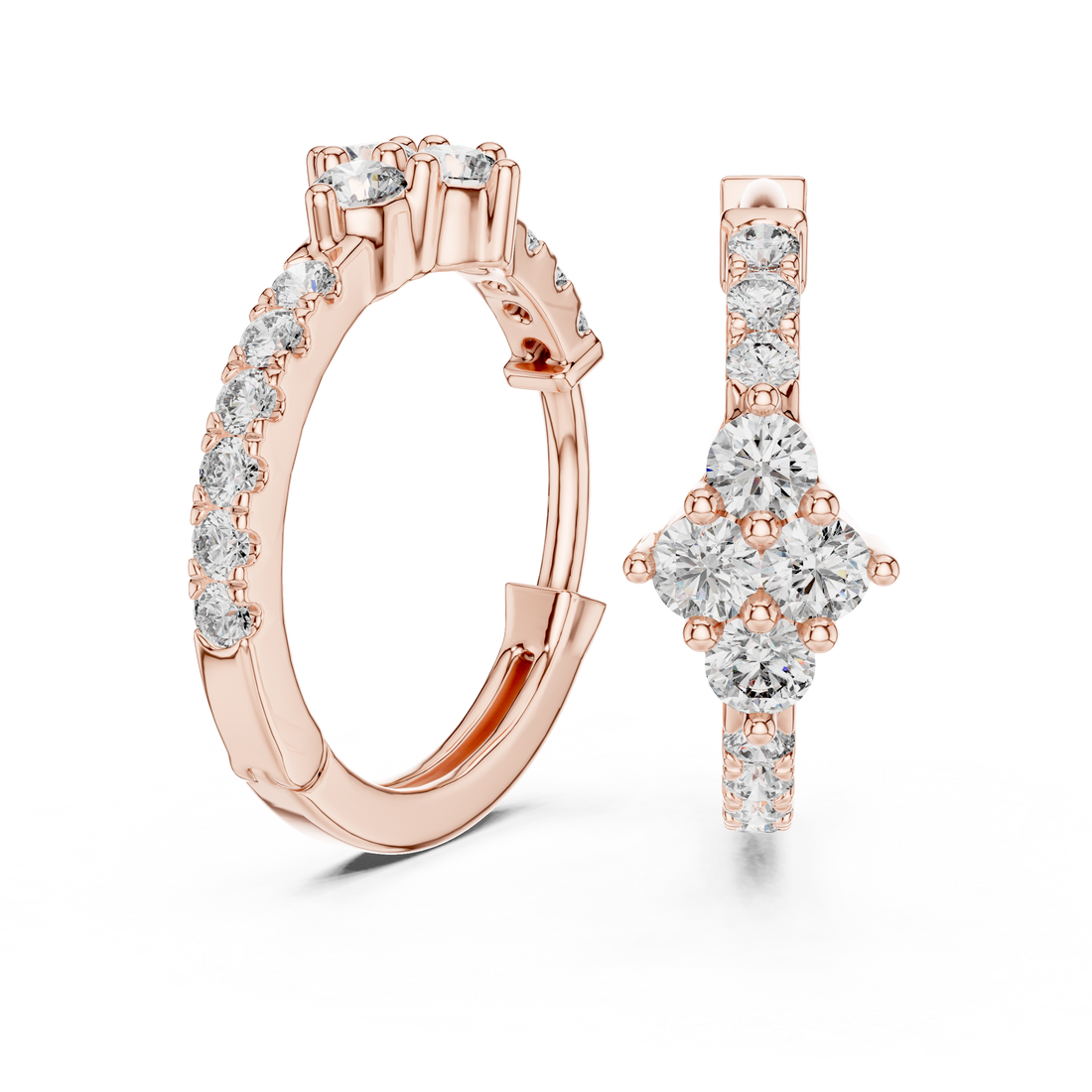 Elegant Round Diamond Cluster Huggie Hoop Earrings
