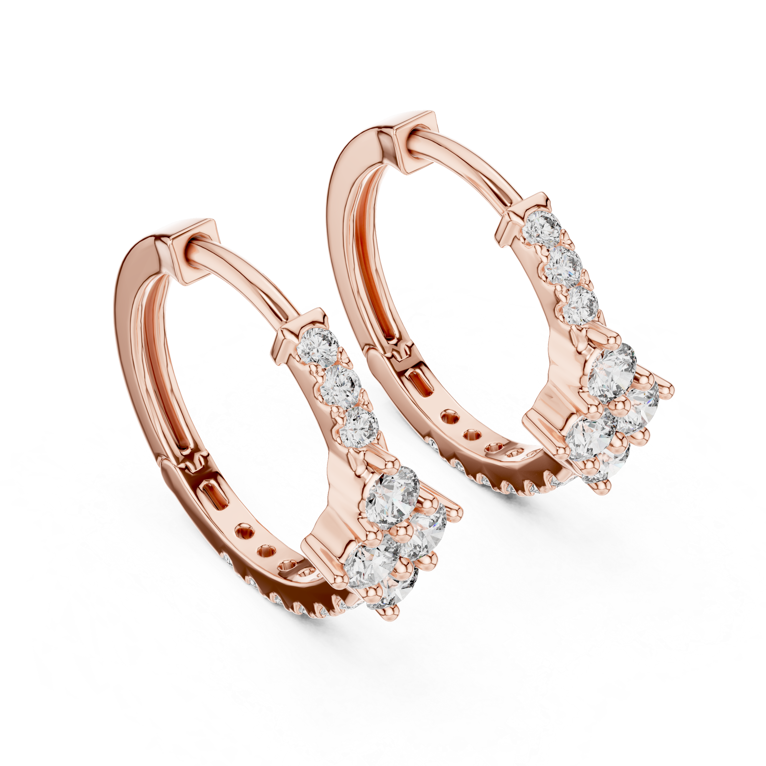 Elegant Round Diamond Cluster Huggie Hoop Earrings
