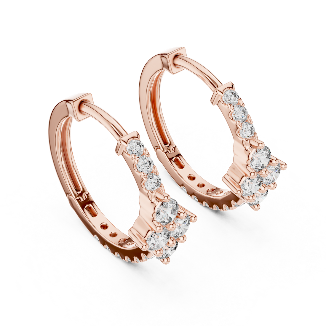 Elegant Round Diamond Cluster Huggie Hoop Earrings