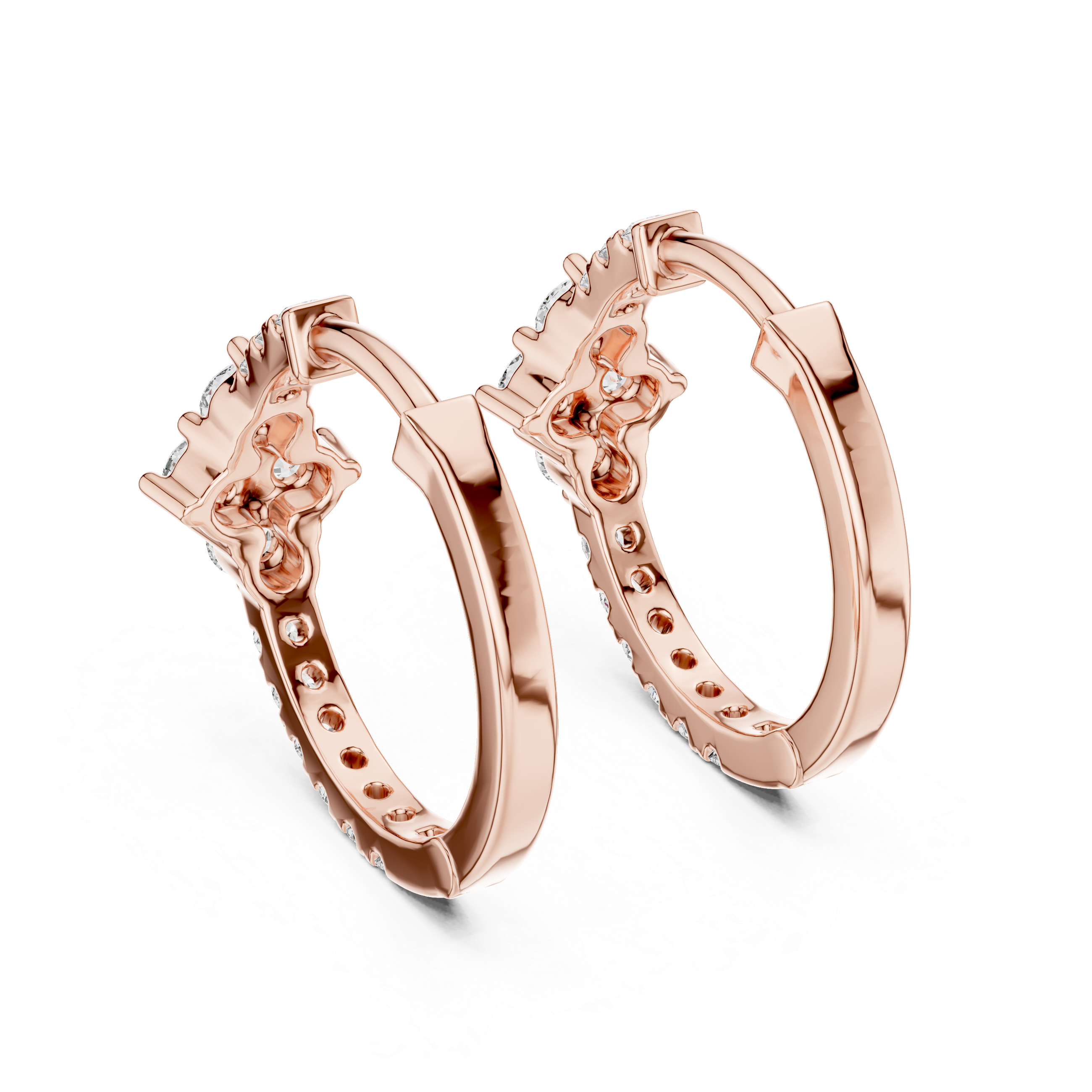 Elegant Round Diamond Cluster Huggie Hoop Earrings
