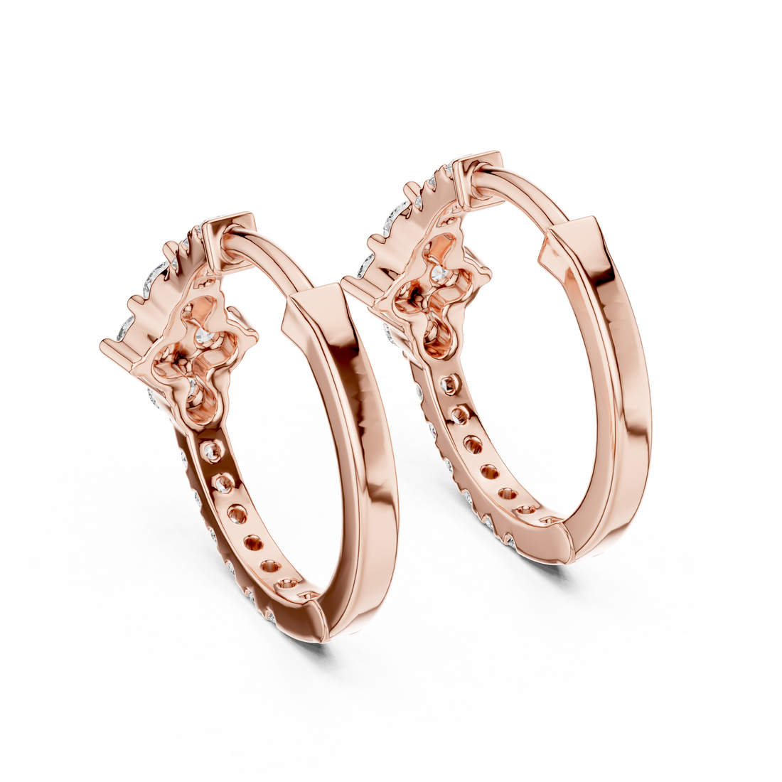 Elegant Round Diamond Cluster Huggie Hoop Earrings