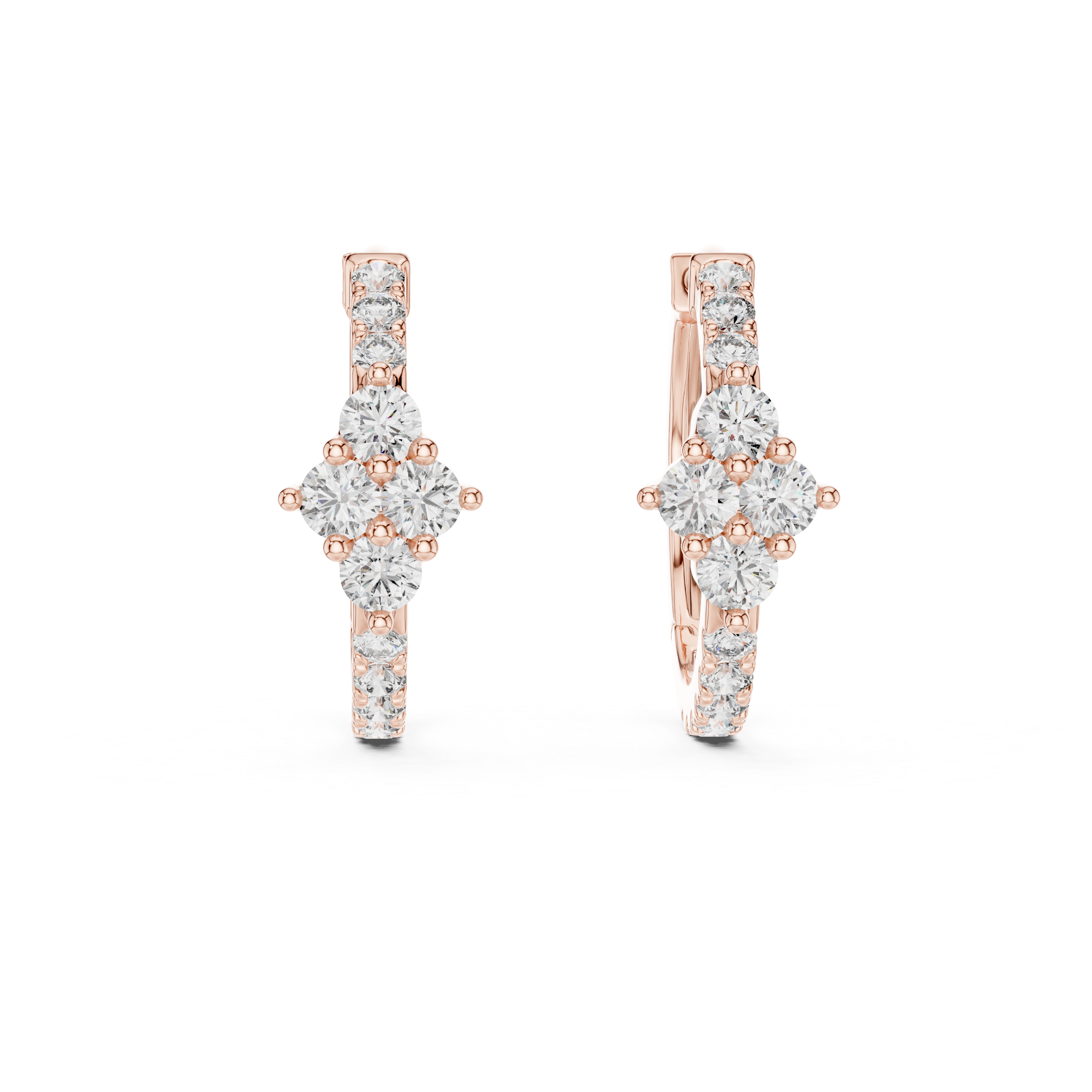 Elegant Round Diamond Cluster Huggie Hoop Earrings